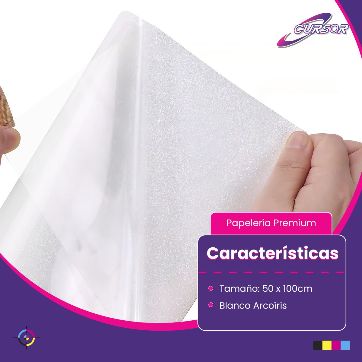 CURSOR - Vinilo Pu Glitter Blanco Arcoiris 50 Cm X 1 Mt Cursor