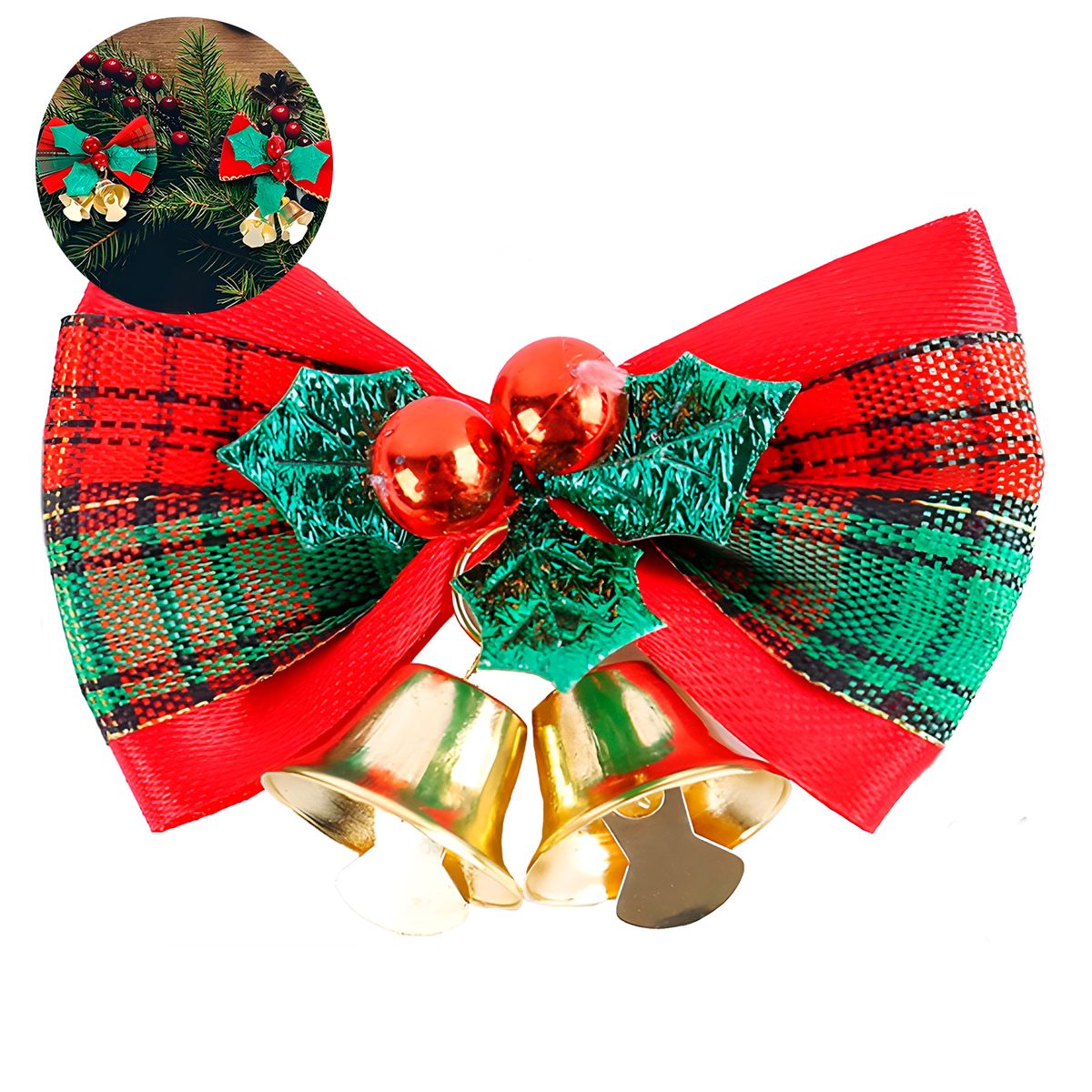 GENERICO - 12 Lazos Navideños Con Campana Colgantes De Decoración Verde con Rojo