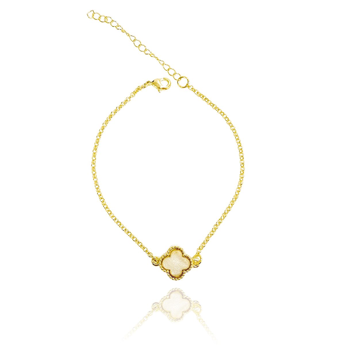 COGGIOLA - Pulsera Trébol Nácar Cadena Rolo Enchapado Oro 18K