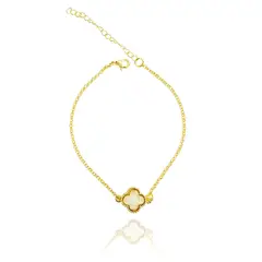 COGGIOLA - Pulsera Trébol Nácar Cadena Rolo Enchapado Oro 18K