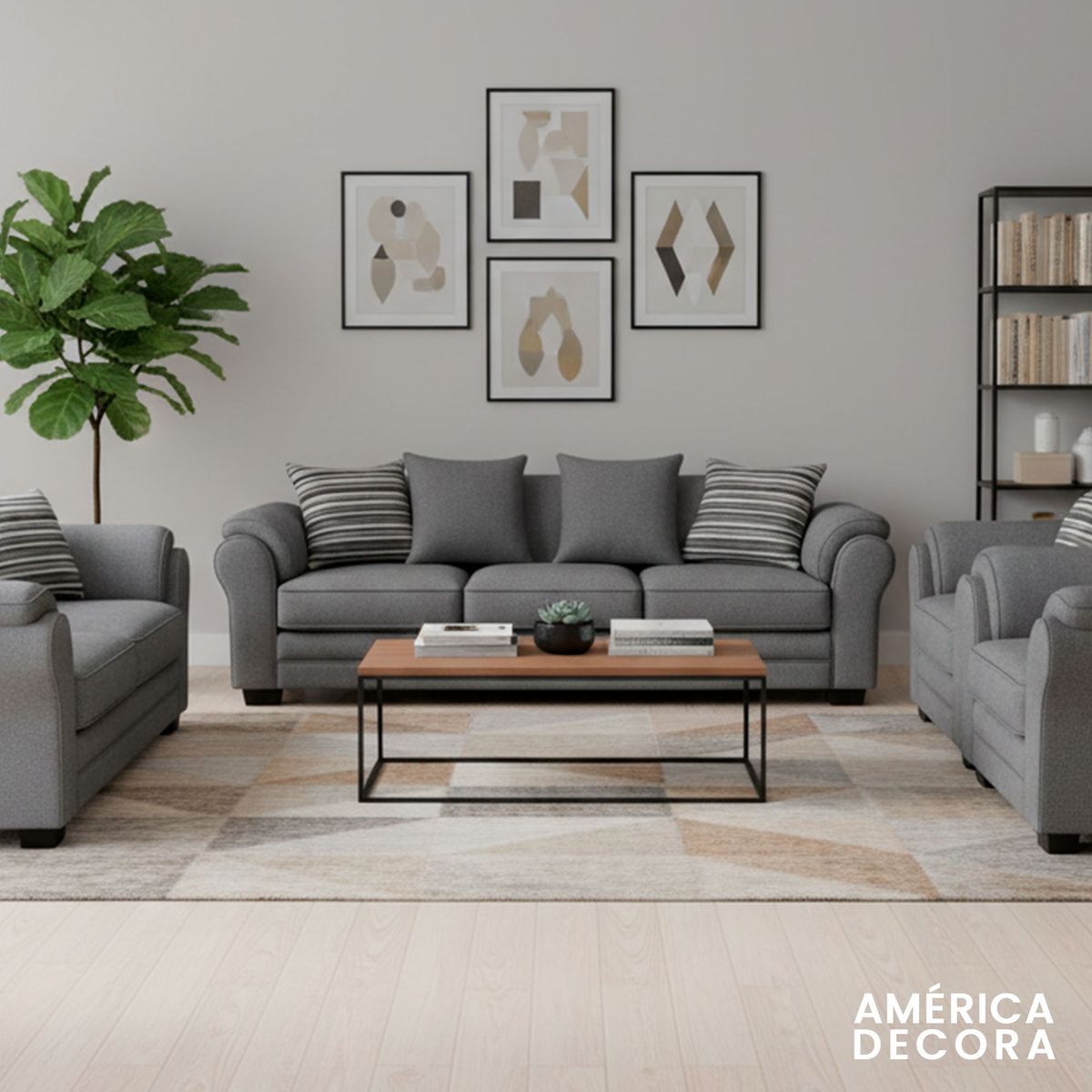 AMERICA DECORA - Living 9 Cuerpos 4+3+1+1 XL Con Resorte Estructural Grandón Chenille