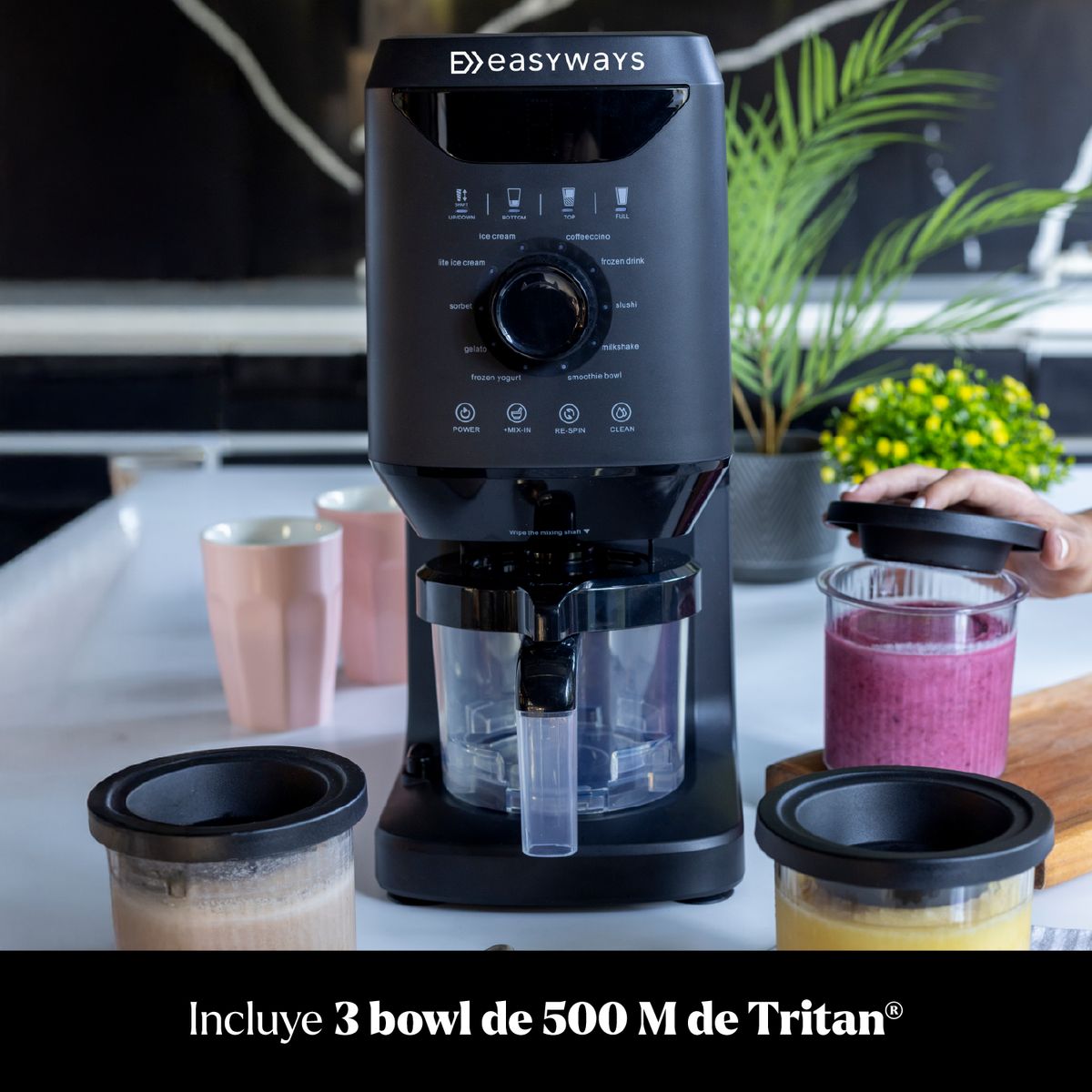 EASYWAYS - Máquina de Helado Amalfi Deluxe + 3 Bowls 500 ml EasyWays