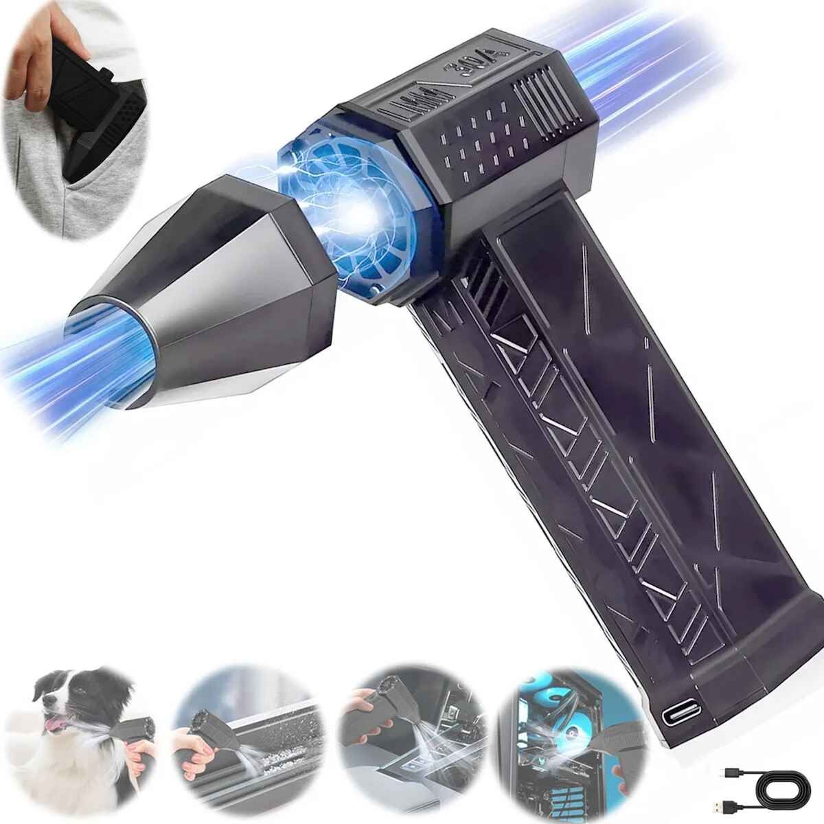 GENERICO - Soplador USB Portátil 200W 130000rpm 5000mAh 3 Velocidades