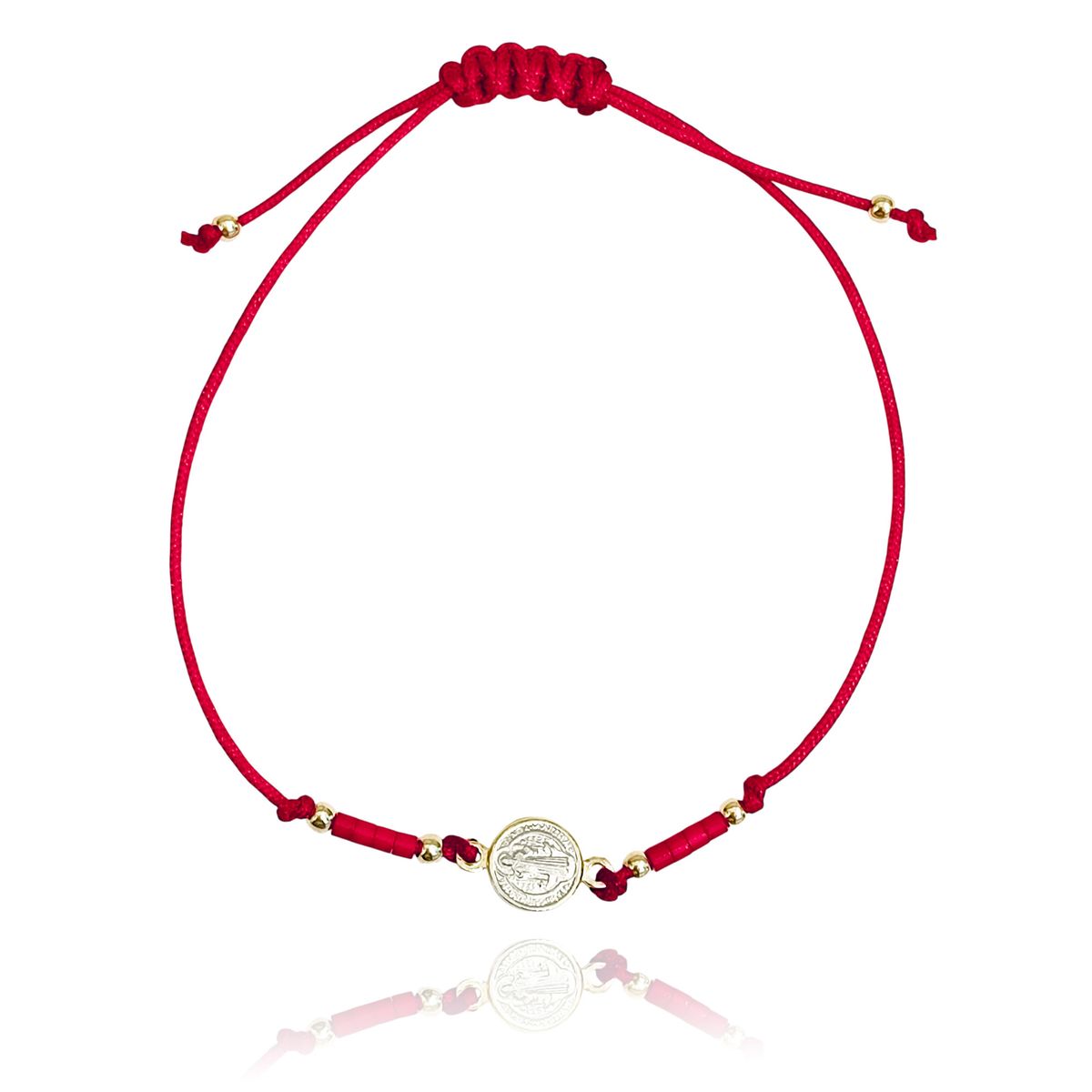 COGGIOLA - Pulsera Medalla San Benito Plata Fina 925 Mostacilla Cordón Rojo