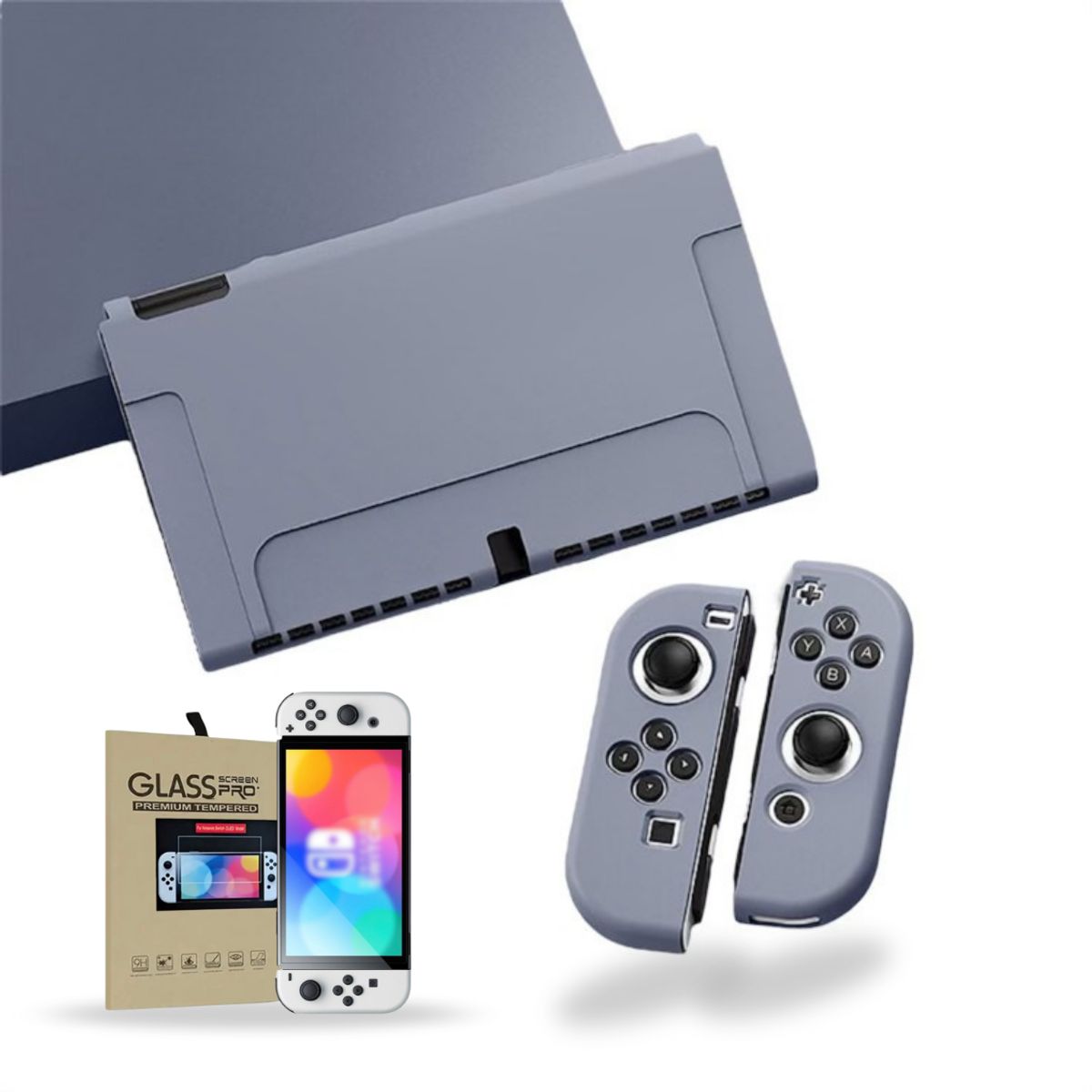 GENERICO - Carcasa Funda Silicona Para Nintendo Switch Oled + Lámina - Gris O