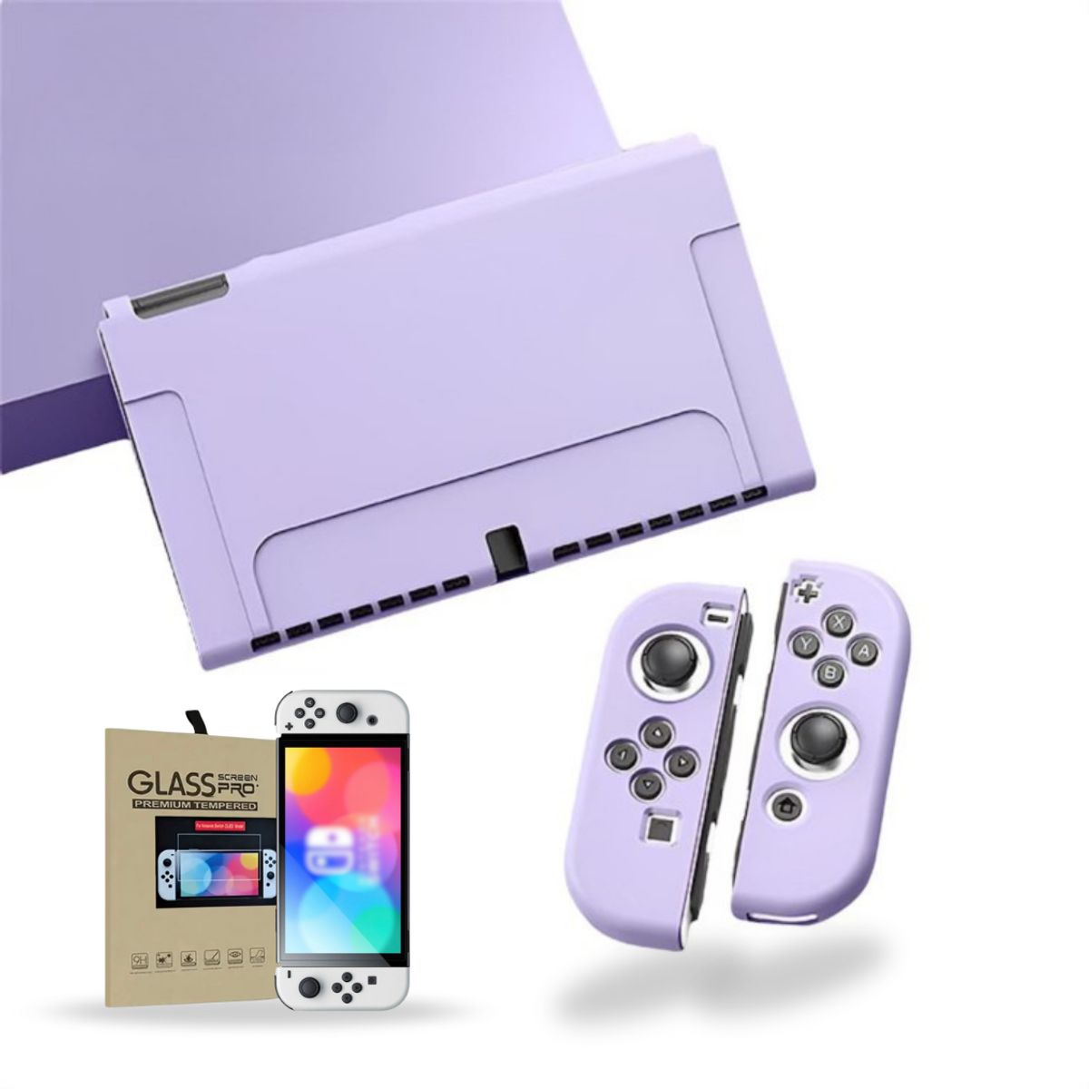 GENERICO - Carcasa Funda Silicona Para Nintendo Switch Oled + Lámina - Morado