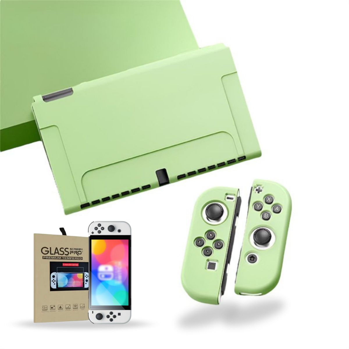 GENERICO - Carcasa Funda Silicona Para Nintendo Switch Oled + Lámina - Verde M