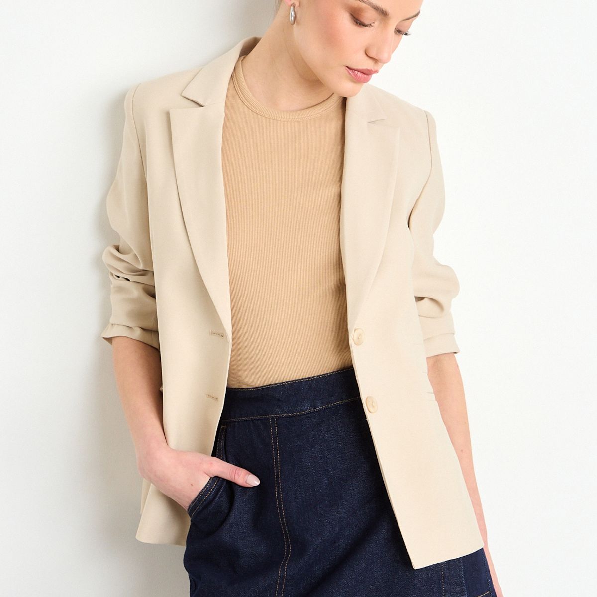 IO - Blazer Liso Mujer Beige Io