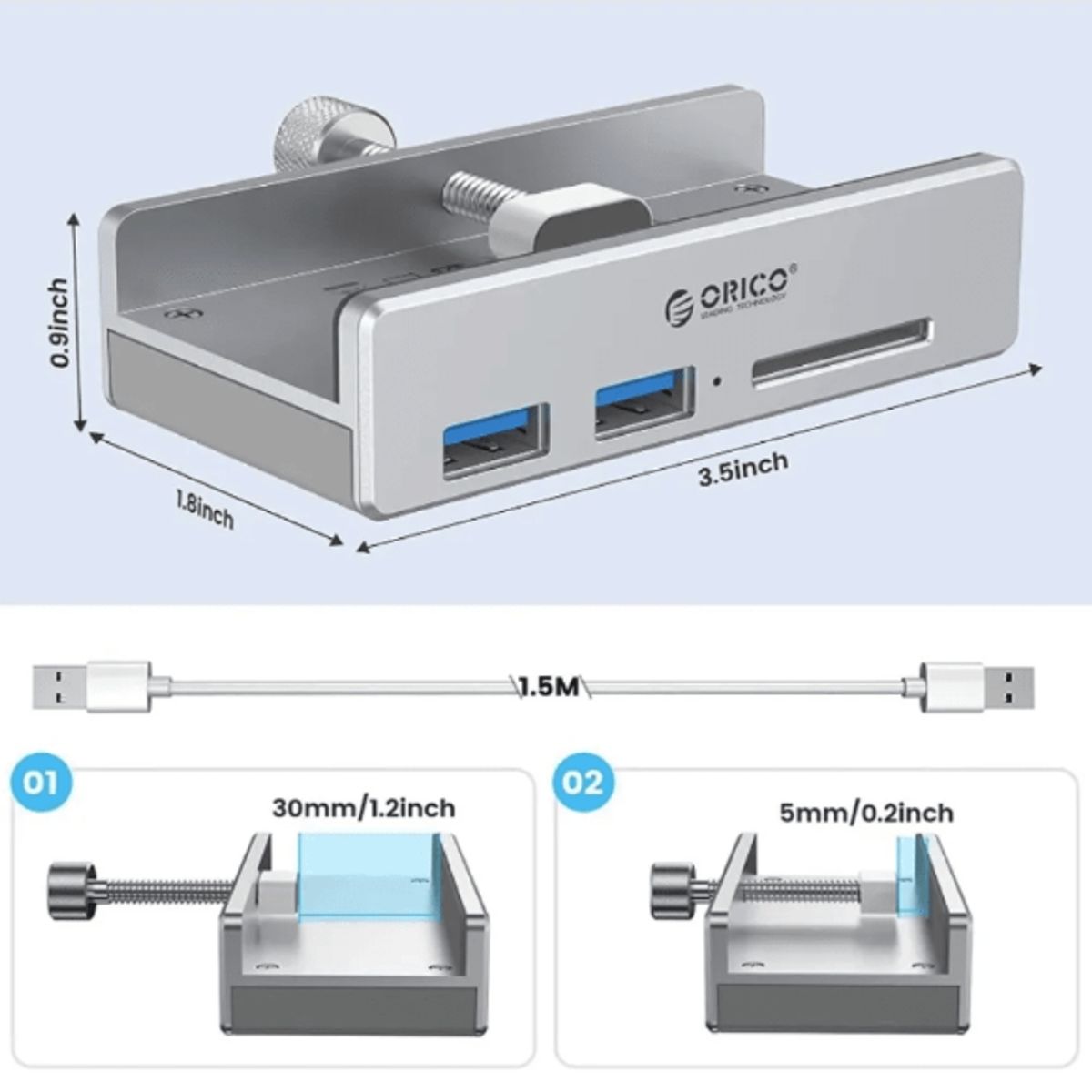 ORICO - Hub Clip 3 en 1 - 2 x USB 3.0 / SD Orico