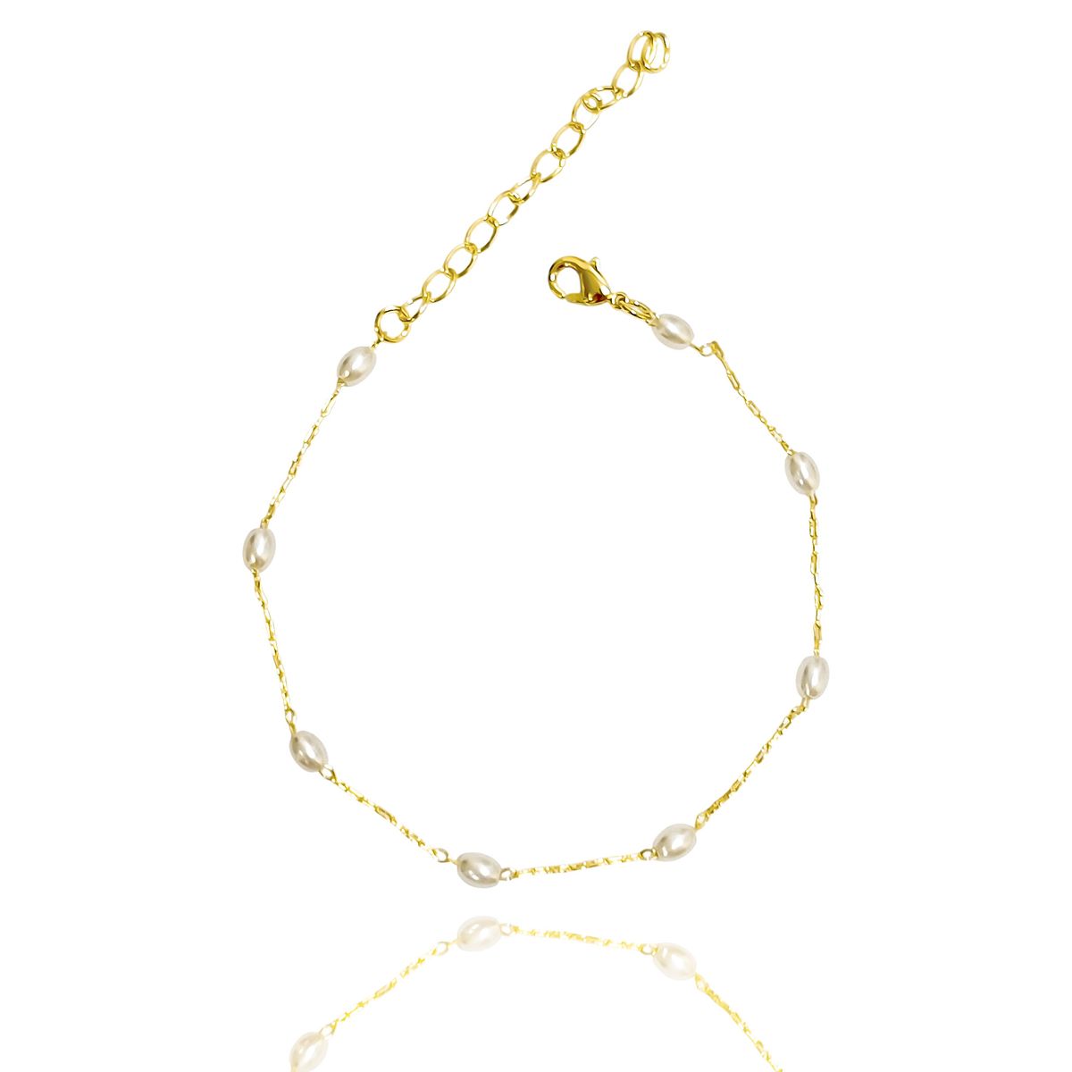 COGGIOLA - Pulsera Perla Sintética Ovalada Enchapado Oro 18K
