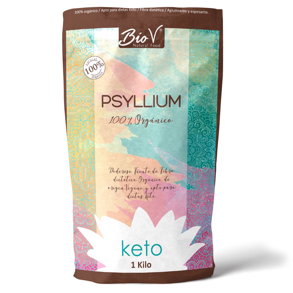 BIOV - Psyllium Husk Orgánico en Polvo 1Kg Keto Vegano BioV