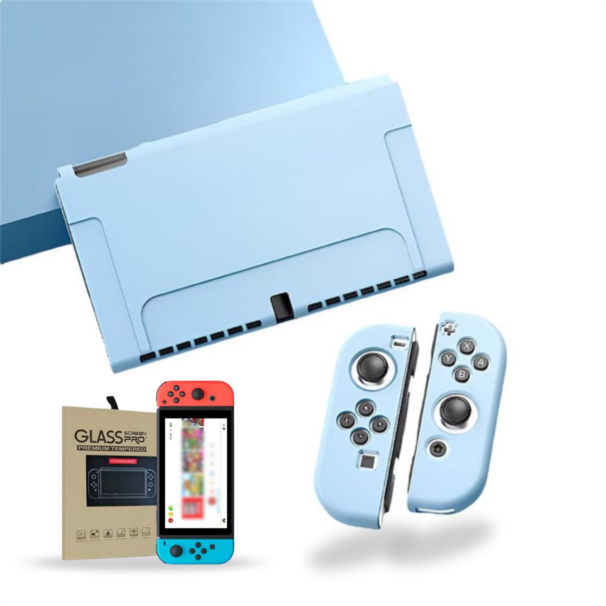 GENERICO - Carcasa Funda Silicona Para Nintendo Switch + Lámina - Celeste