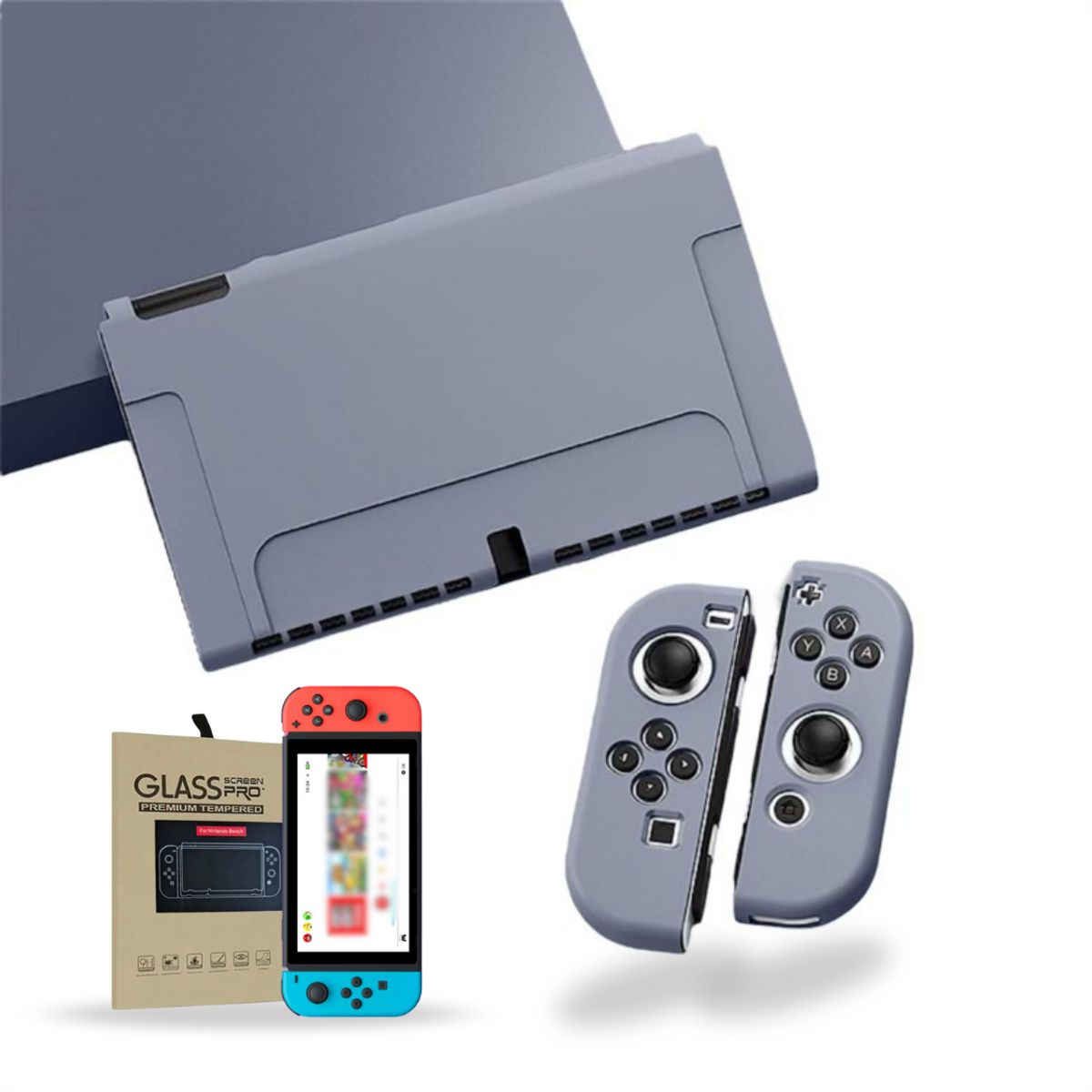 GENERICO - Carcasa Funda Silicona Para Nintendo Switch + Lámina - Gris Oscuro