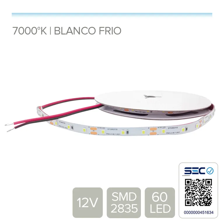 CINTA LED 4.8W 12V 60L FRIO (Rollo 5 mts)