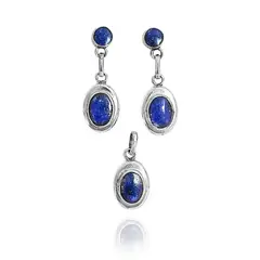 COGGIOLA - Set Lapislázuli Aros Colgante Doble Bisel Ovalado Plata Fina 950
