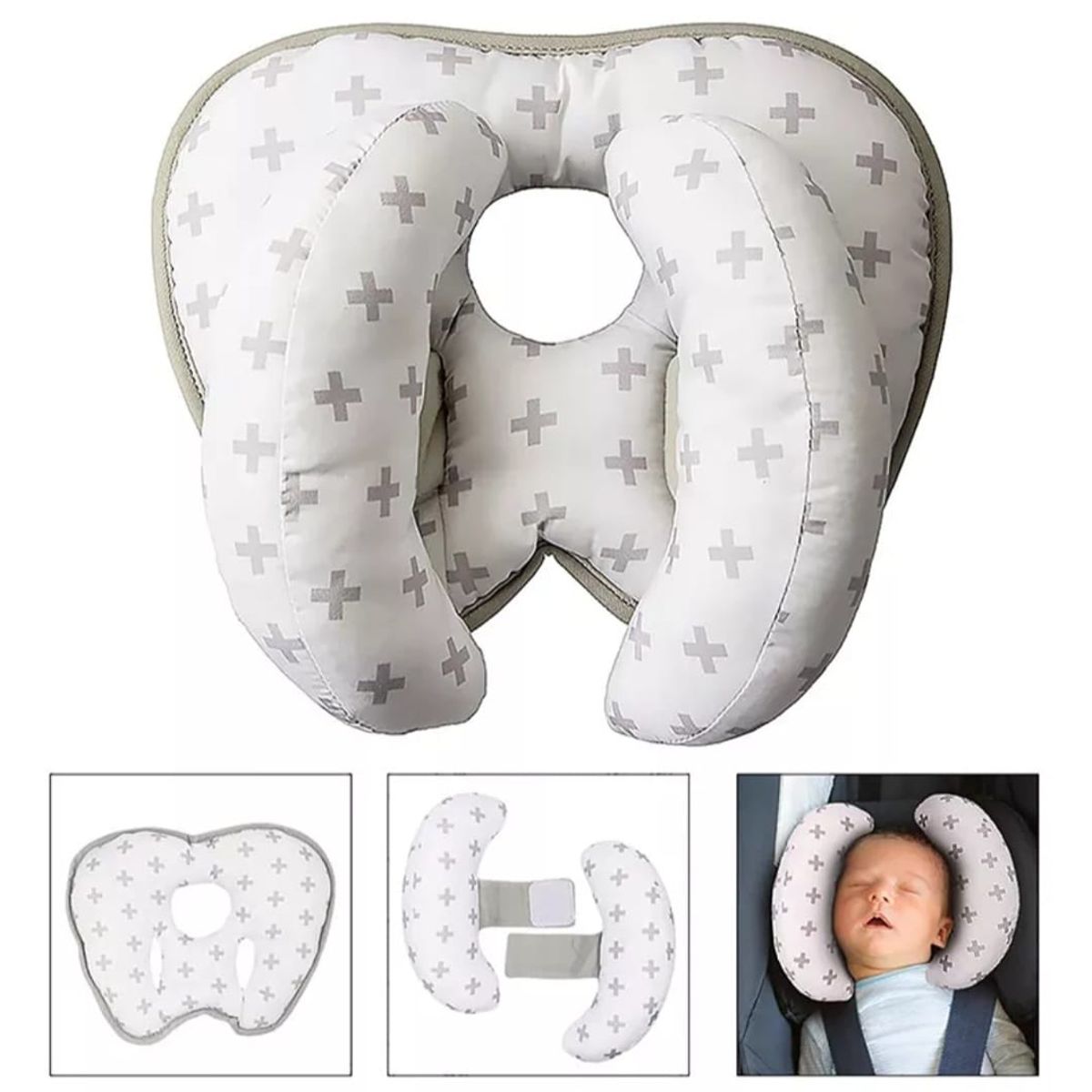 GENERICO - Cojín Almohada Paseo del Bebé Coche- Silla de Auto BLANCO-GRIS