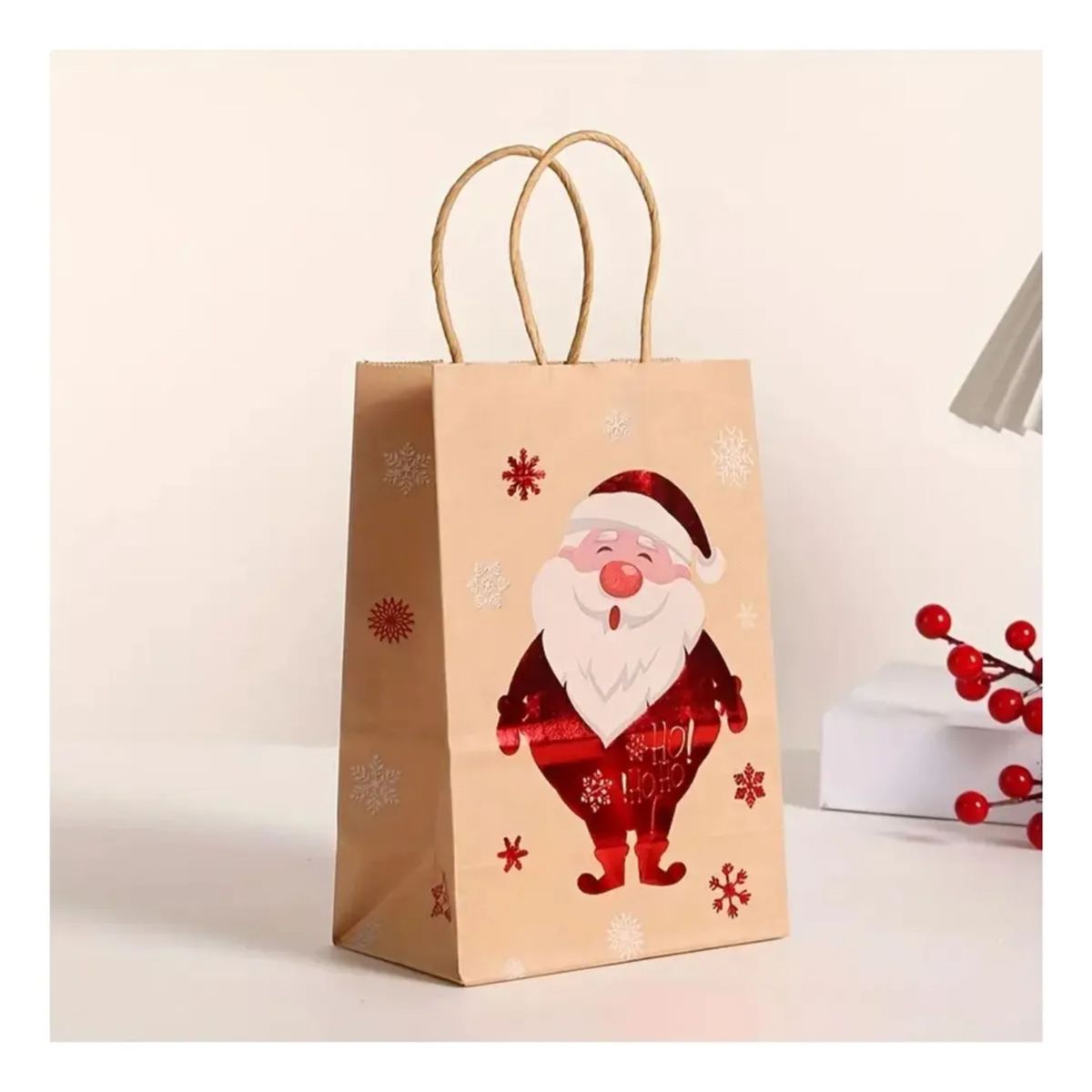 GENERICO - 12 Bolsas De Regalo Navidad Kraft Medianas + 10 Cintas