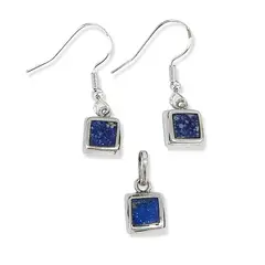 COGGIOLA - Set Lapislázuli Aros Colgante Cuadrado Gancho Plata Fina 950