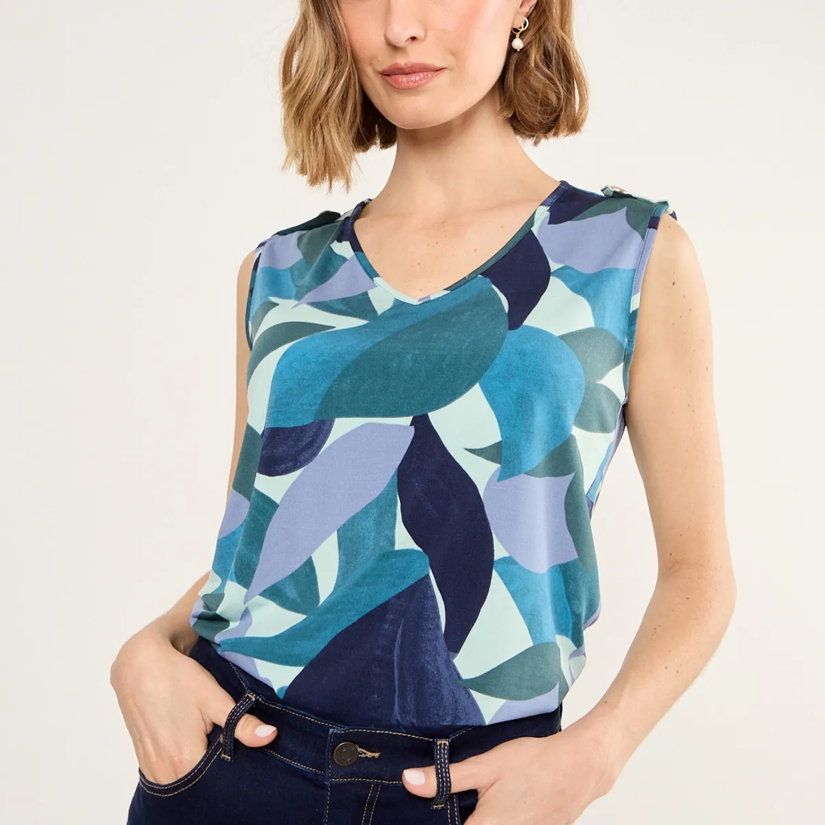 MA GRIFFE - Polera Estampada De Lycra Mujer Azul Magriffe