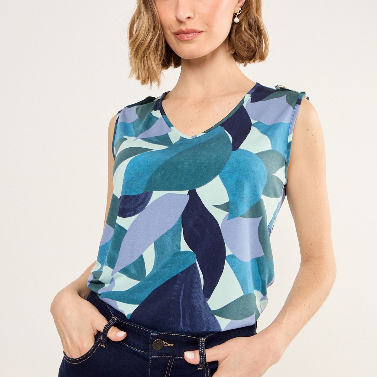 MA GRIFFE - Polera Estampada De Lycra Mujer Azul Magriffe