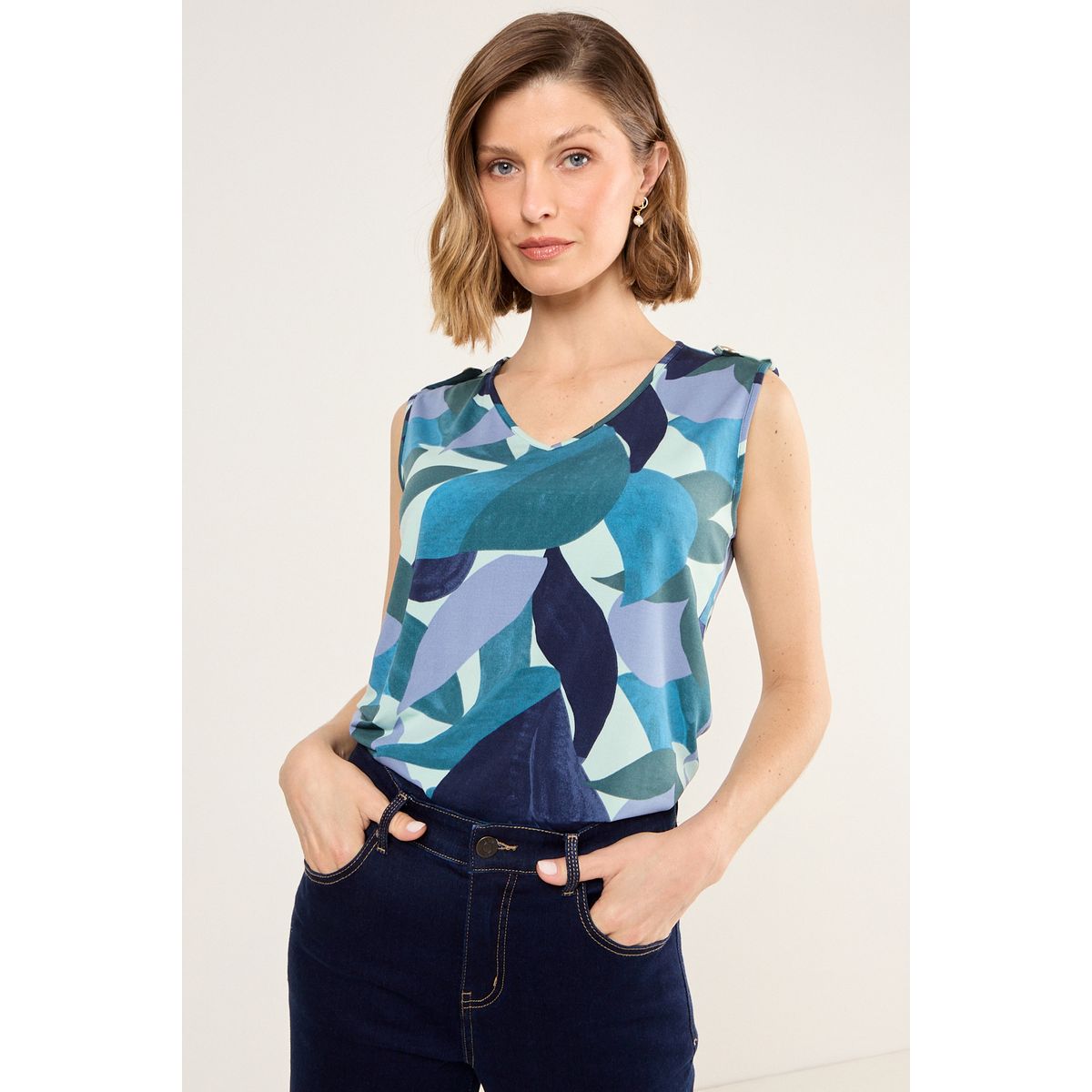 MA GRIFFE - Polera Estampada De Lycra Mujer Azul Magriffe