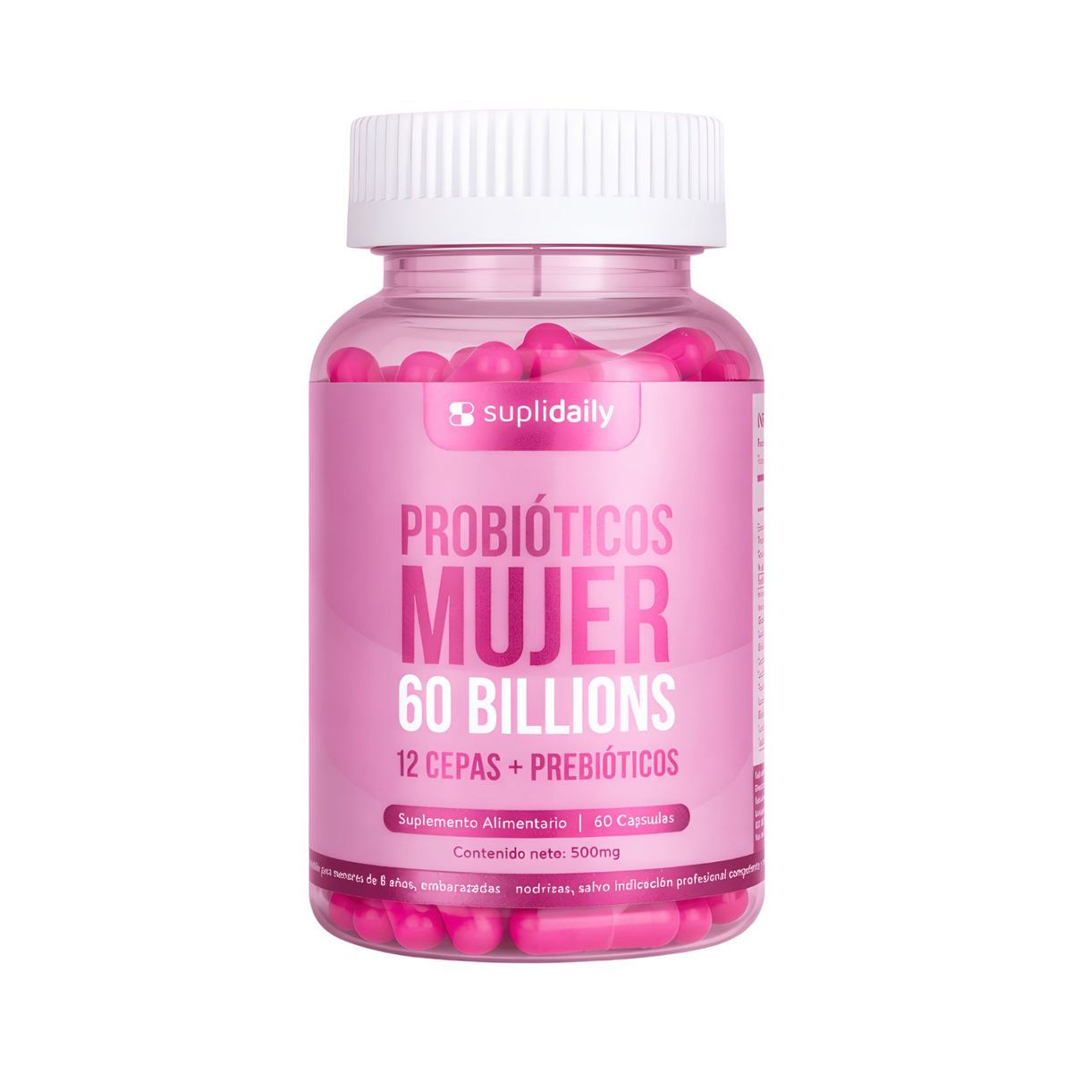 SUPLIDAILY - Probióticos mujer 60 Cap 12 cepas + prebioticos.