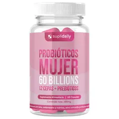 SUPLIDAILY - Probióticos mujer 60 Cap 12 cepas + prebioticos