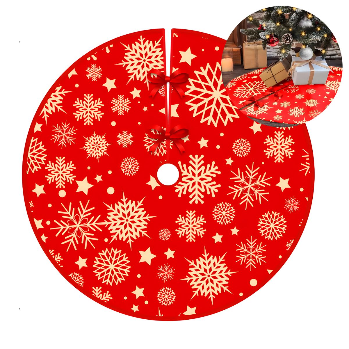 GENERICO - Falda Pie De Árbol De Navidad Copos de nieve Dorado 120 CM