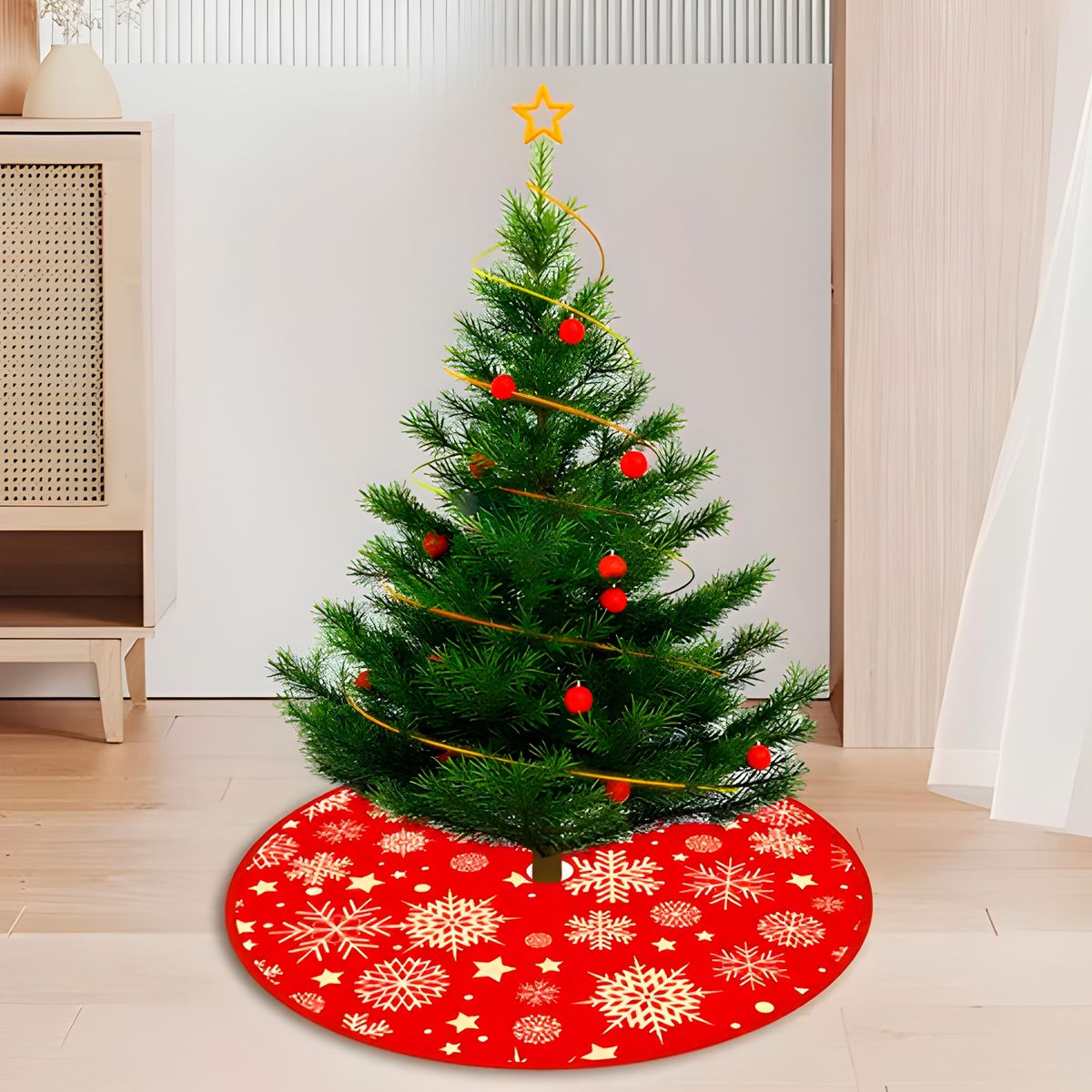 GENERICO - Falda Pie De Árbol De Navidad Copos de nieve Dorado 120 CM