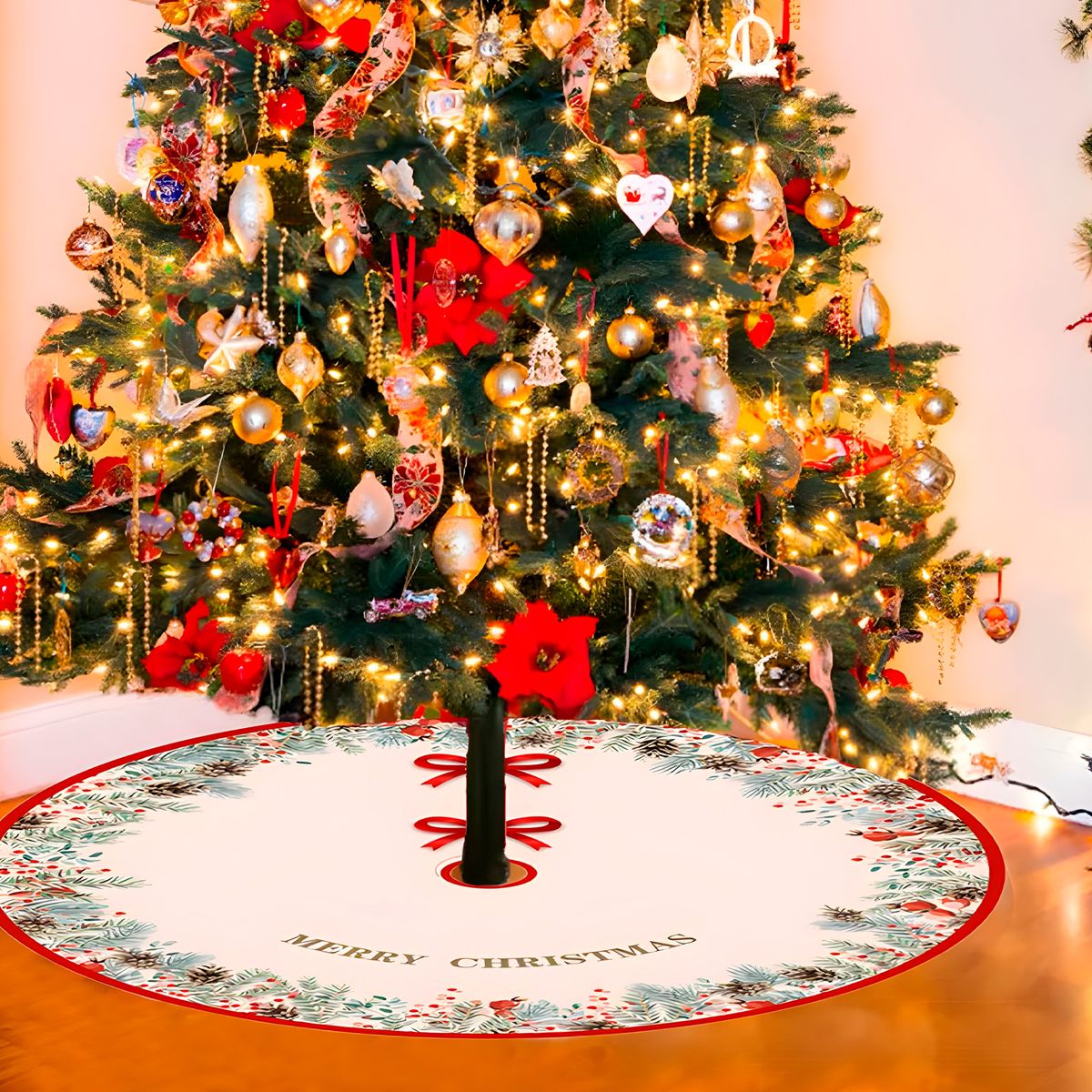 GENERICO - Falda Pie De Árbol De Navidad Lazos Decoración 90 CM