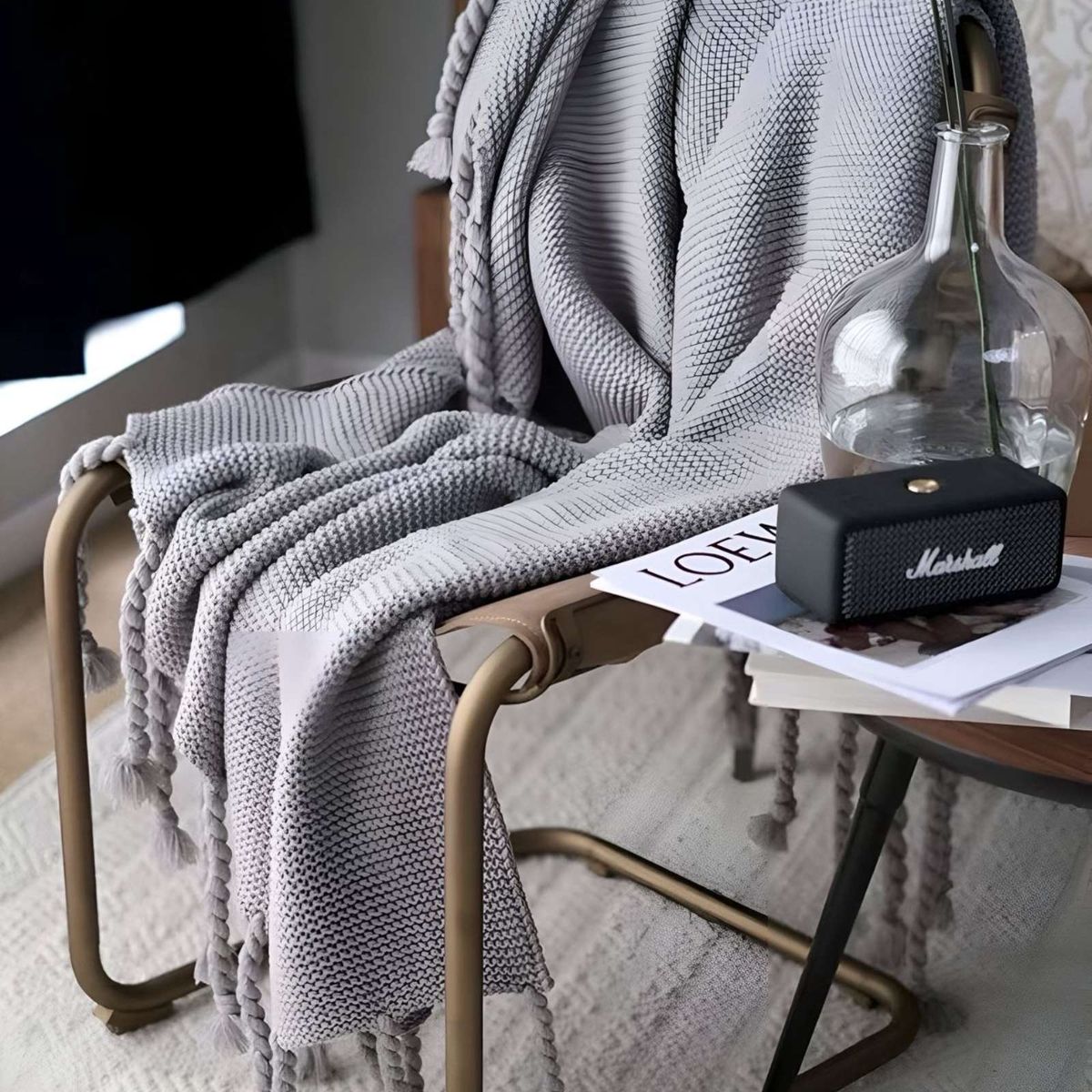 GENERICO - MANTA CHENILLE DECORATIVA CON FLECOS PARA CAMA O SOFA