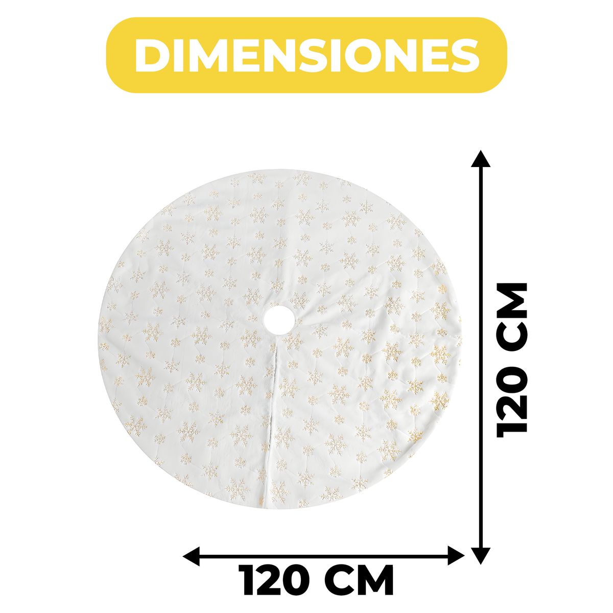 GENERICO - Falda Pie De Árbol 120 cm Copos de Nieve Blanco + Dorado