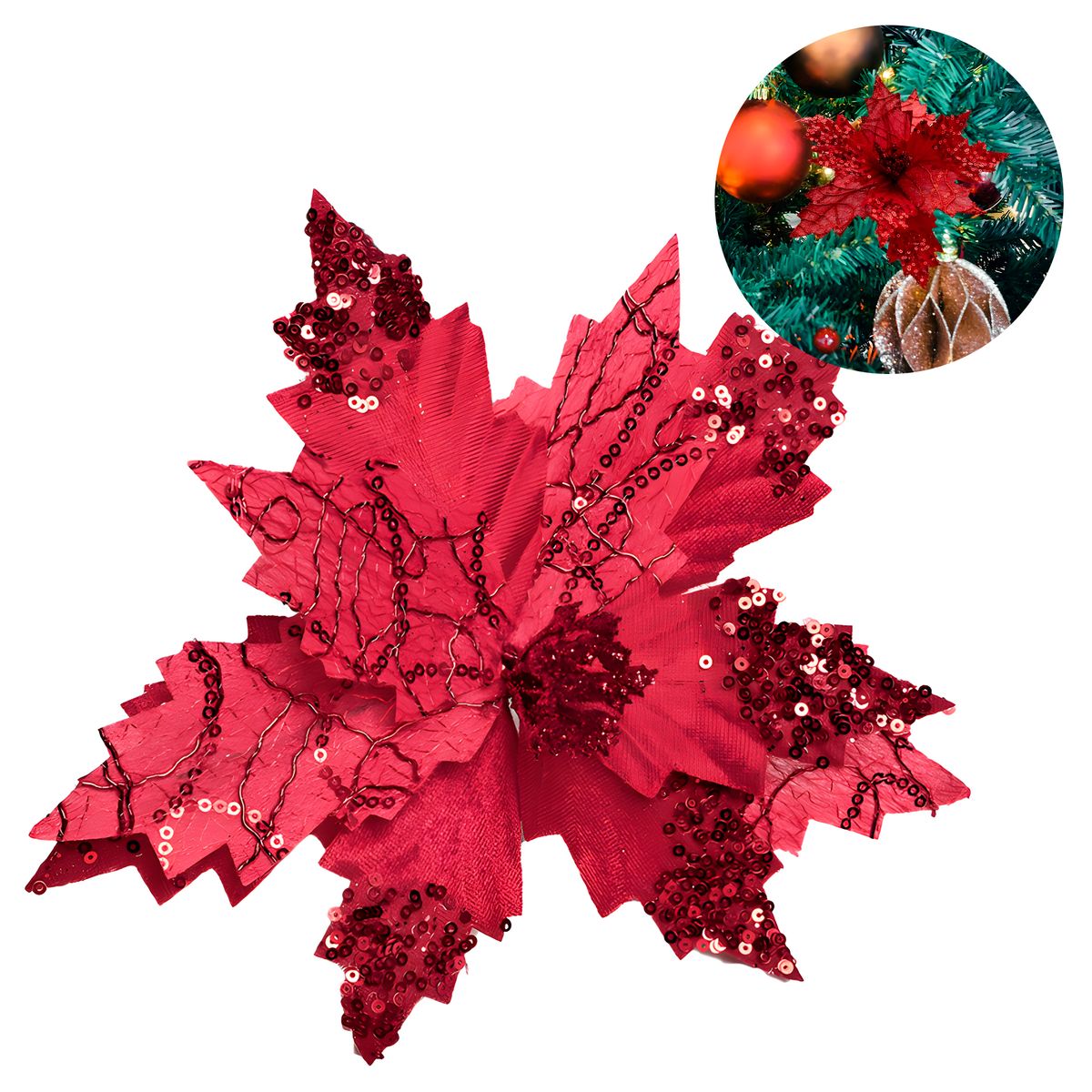 GENERICO - 6 Flores Pascua Rojas Artificiales Navideñas Decorativas Adornos