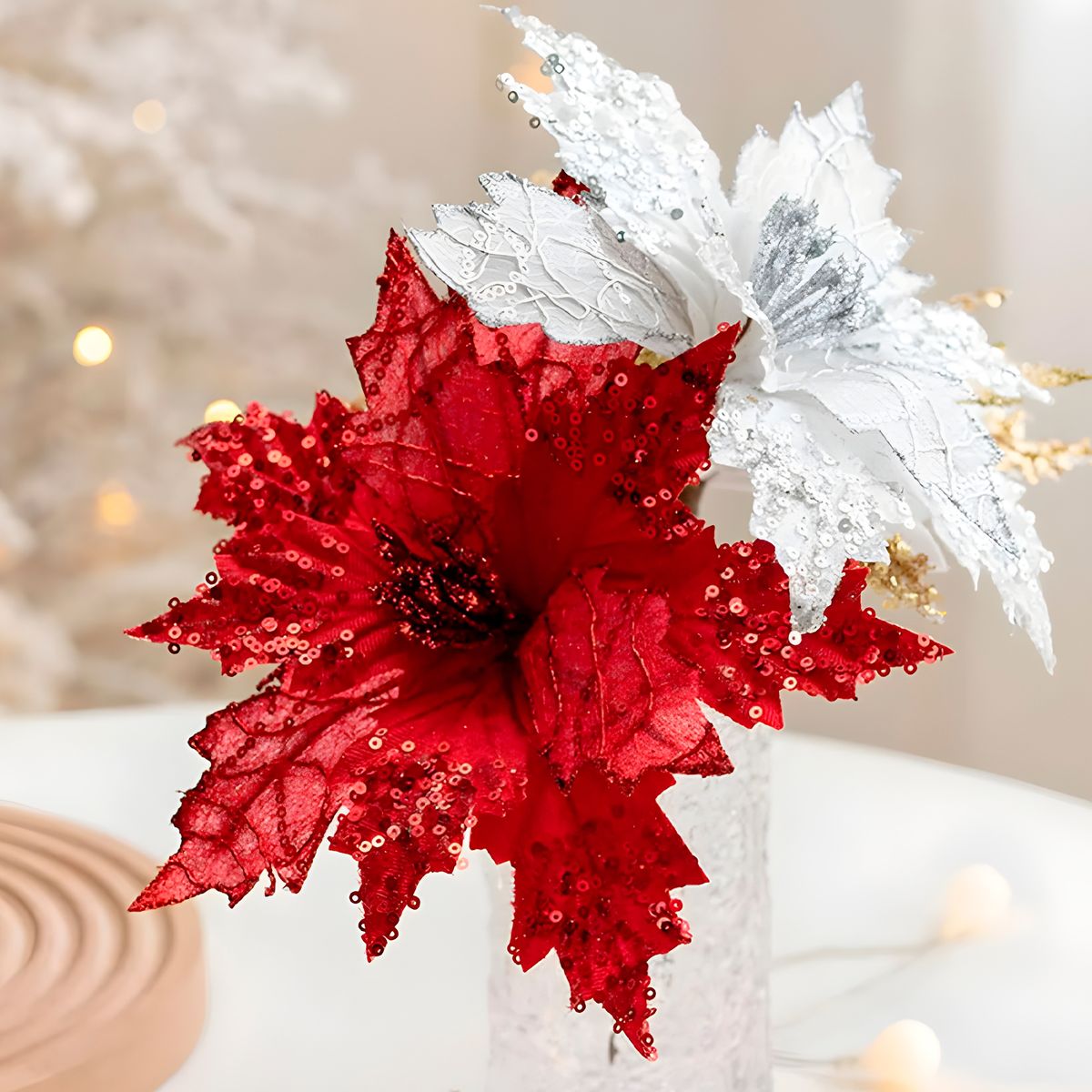 GENERICO - 6 Flores Pascua Rojas Artificiales Navideñas Decorativas Adornos