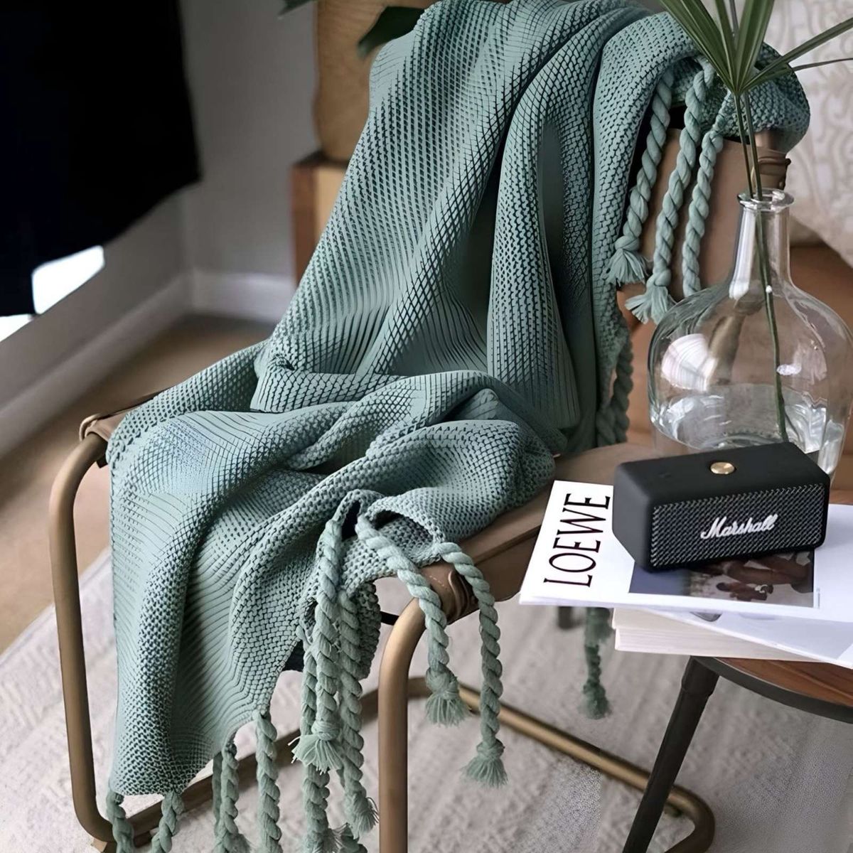 GENERICO - MANTA CHENILLE DECORATIVA CON FLECOS PARA CAMA O SOFA