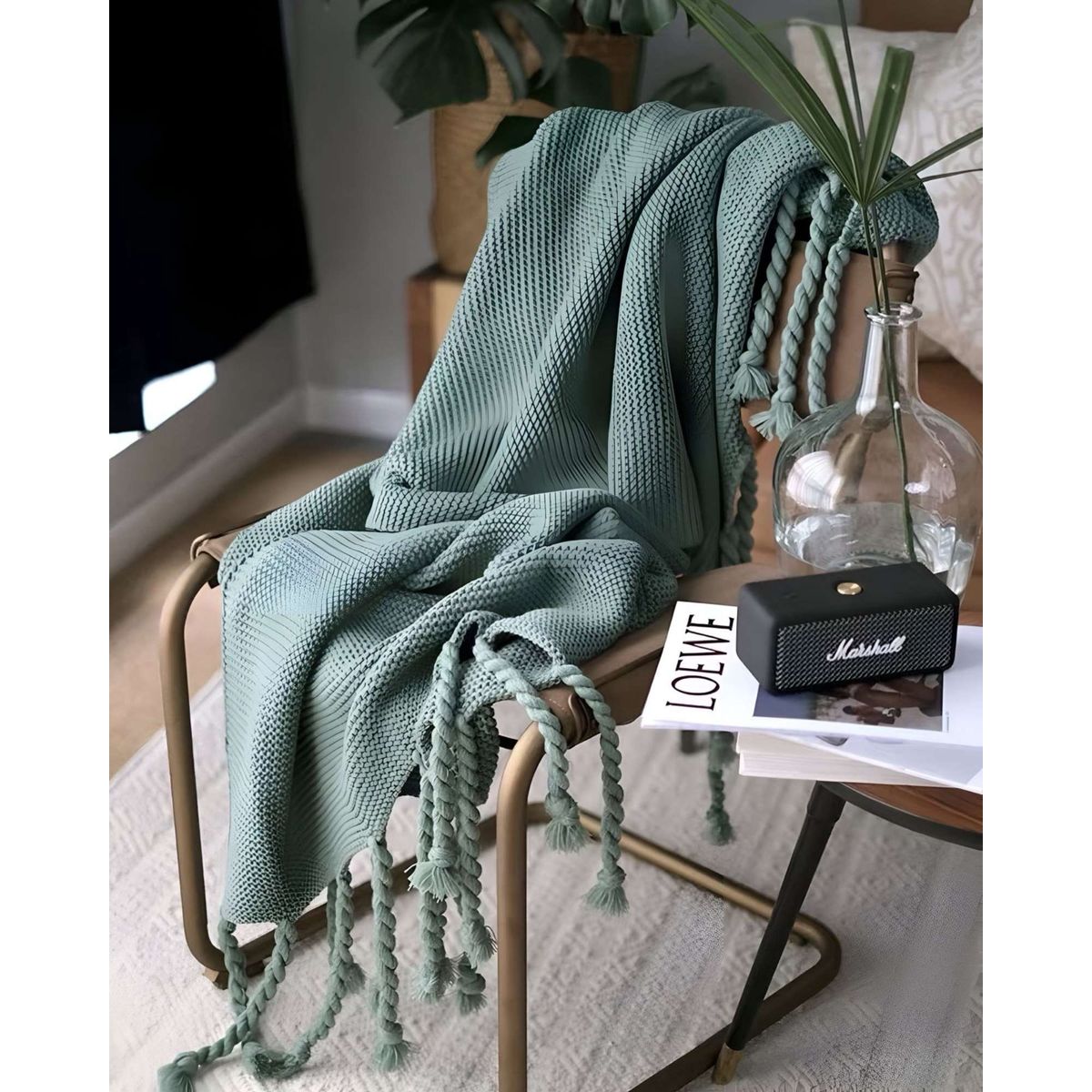 GENERICO - MANTA CHENILLE DECORATIVA CON FLECOS PARA CAMA O SOFA