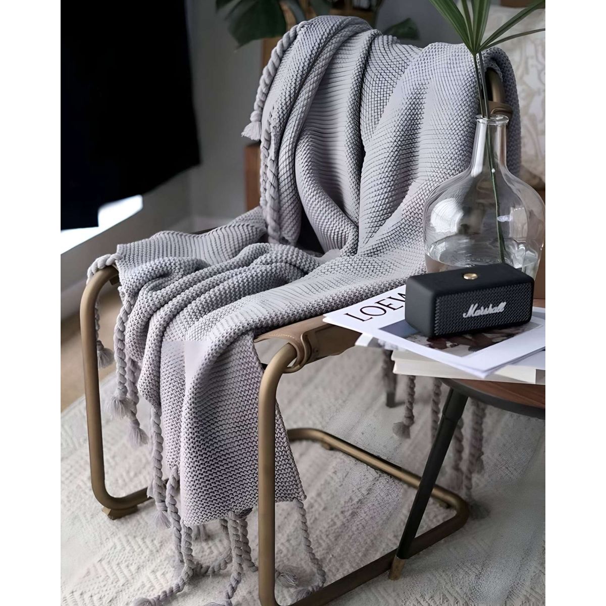 GENERICO - MANTA CHENILLE DECORATIVA CON FLECOS PARA CAMA O SOFA