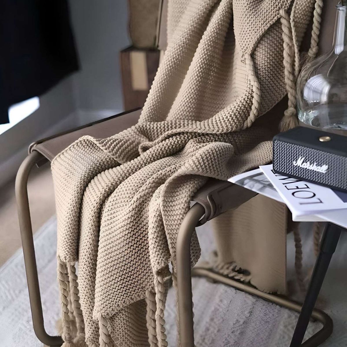 GENERICO - MANTA CHENILLE DECORATIVA CON FLECOS PARA CAMA O SOFA