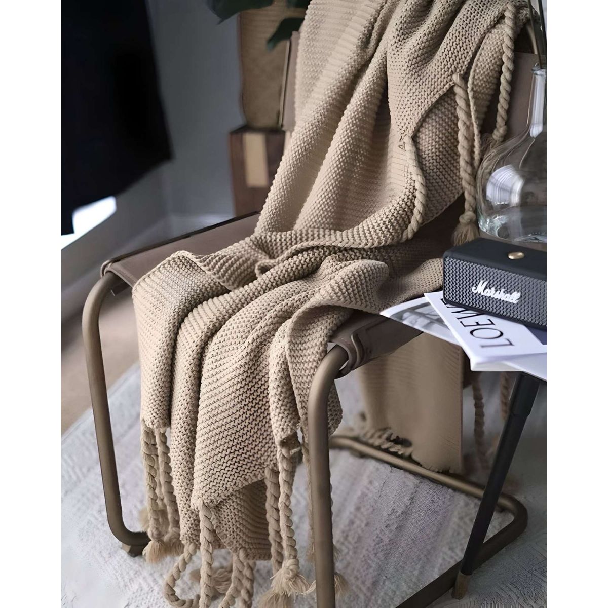 GENERICO - MANTA CHENILLE DECORATIVA CON FLECOS PARA CAMA O SOFA