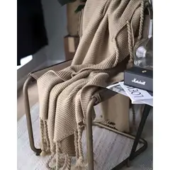 GENERICO - MANTA CHENILLE DECORATIVA CON FLECOS PARA CAMA O SOFA