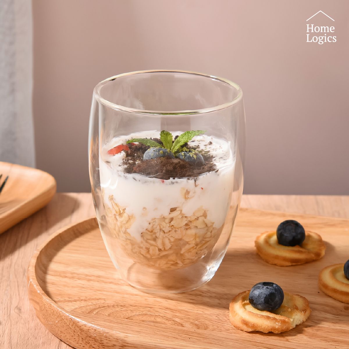 HOME LOGICS - Set 4 Vasos Vidrio Doble Pared 350 ml Home Logics Para Café Kiosclub