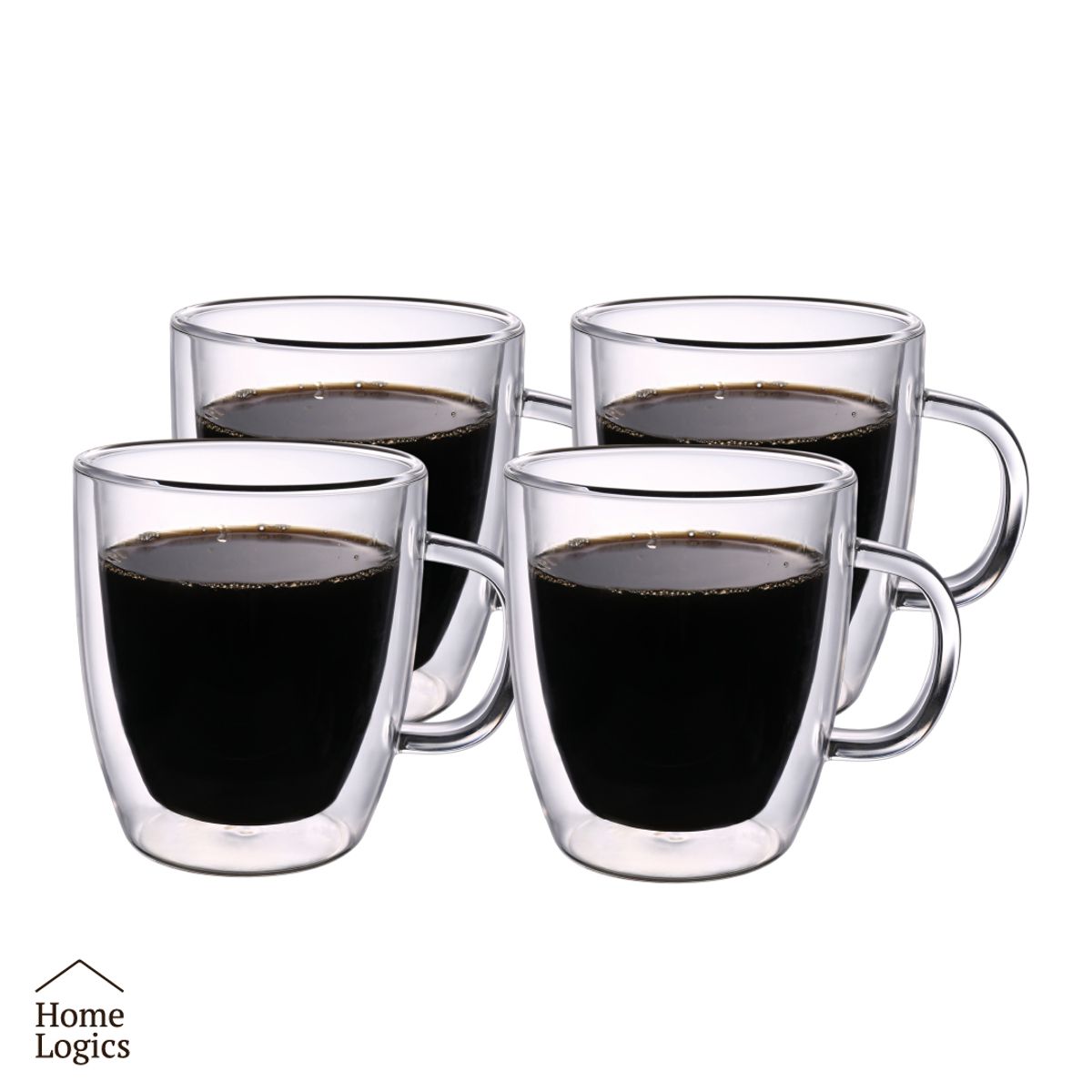 HOME LOGICS - Set 4 Tazas Vidrio Doble Pared 80 ml Home Logics Para Café Kiosclub