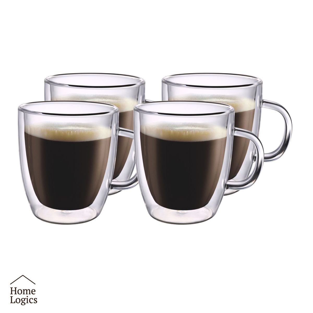 HOME LOGICS - Set 4 Tazas Vidrio Doble Pared 120 ml Home Logics Para Café