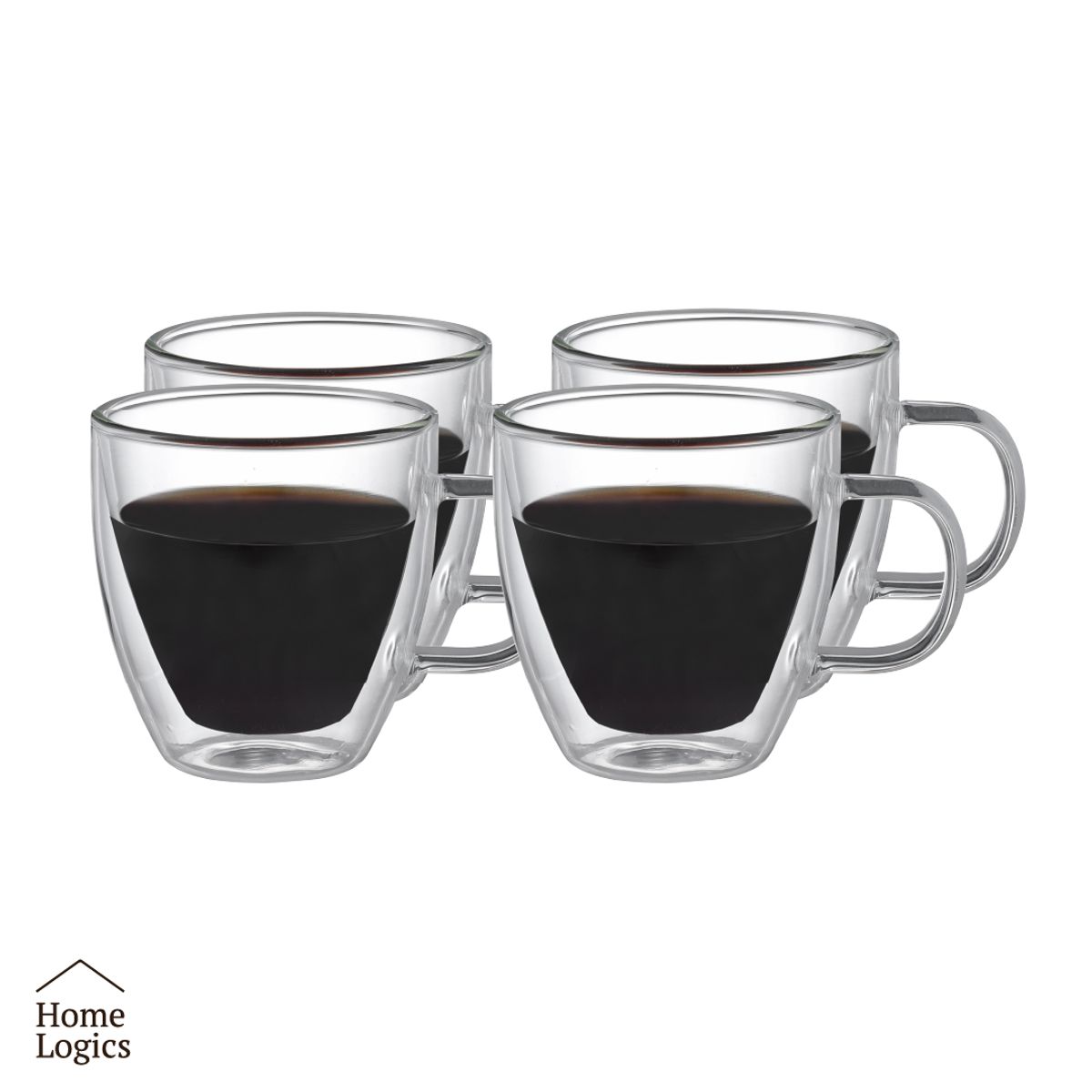 HOME LOGICS - Set 4 Tazas Vidrio Doble Pared 160 ml Home Logics Para Café Kiosclub