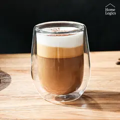 HOME LOGICS - Set 4 Vasos Vidrio Doble Pared Moderno 300 ml