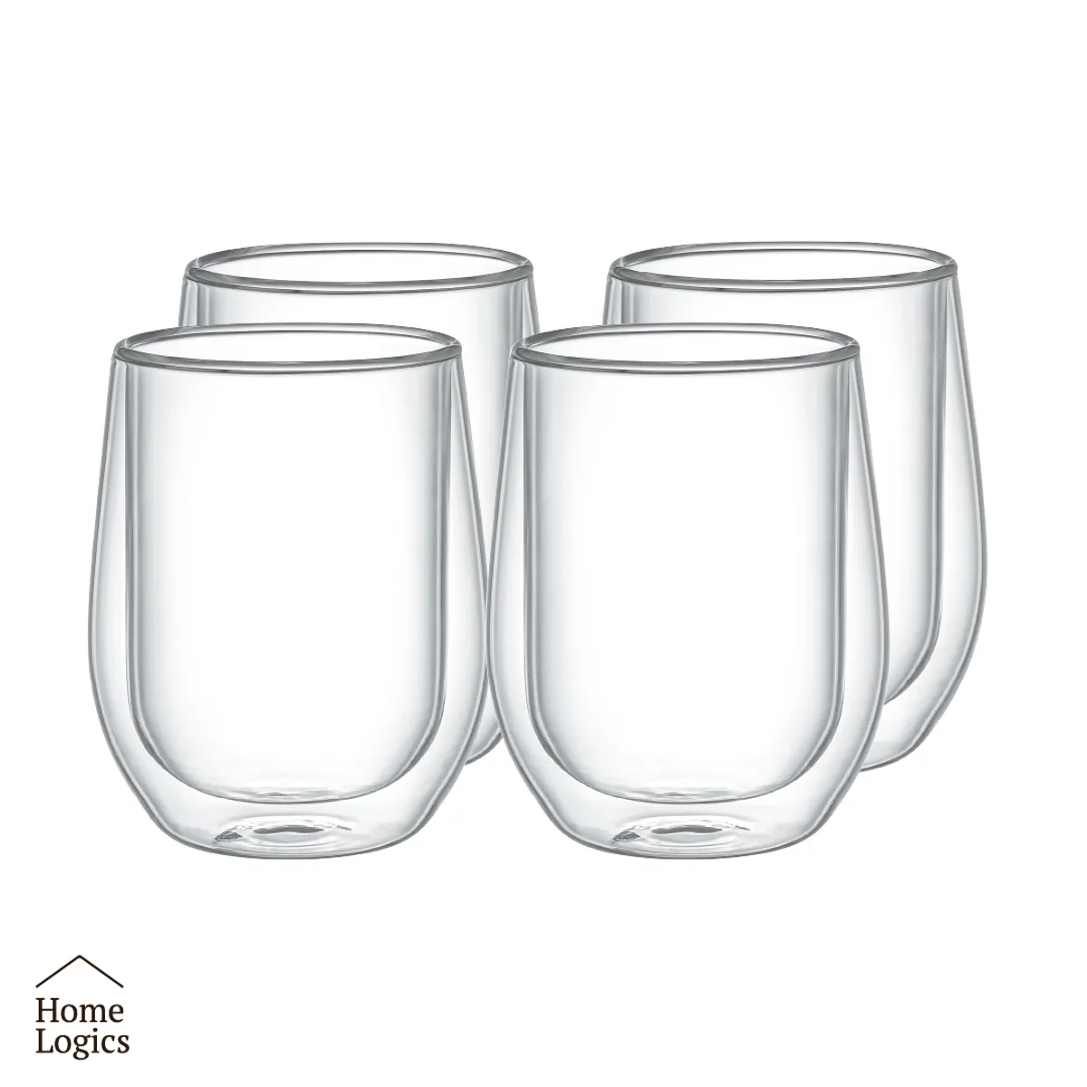 HOME LOGICS - Set 4 Vasos Vidrio Doble Pared Moderno 300 ml Home Logics Kiosclub