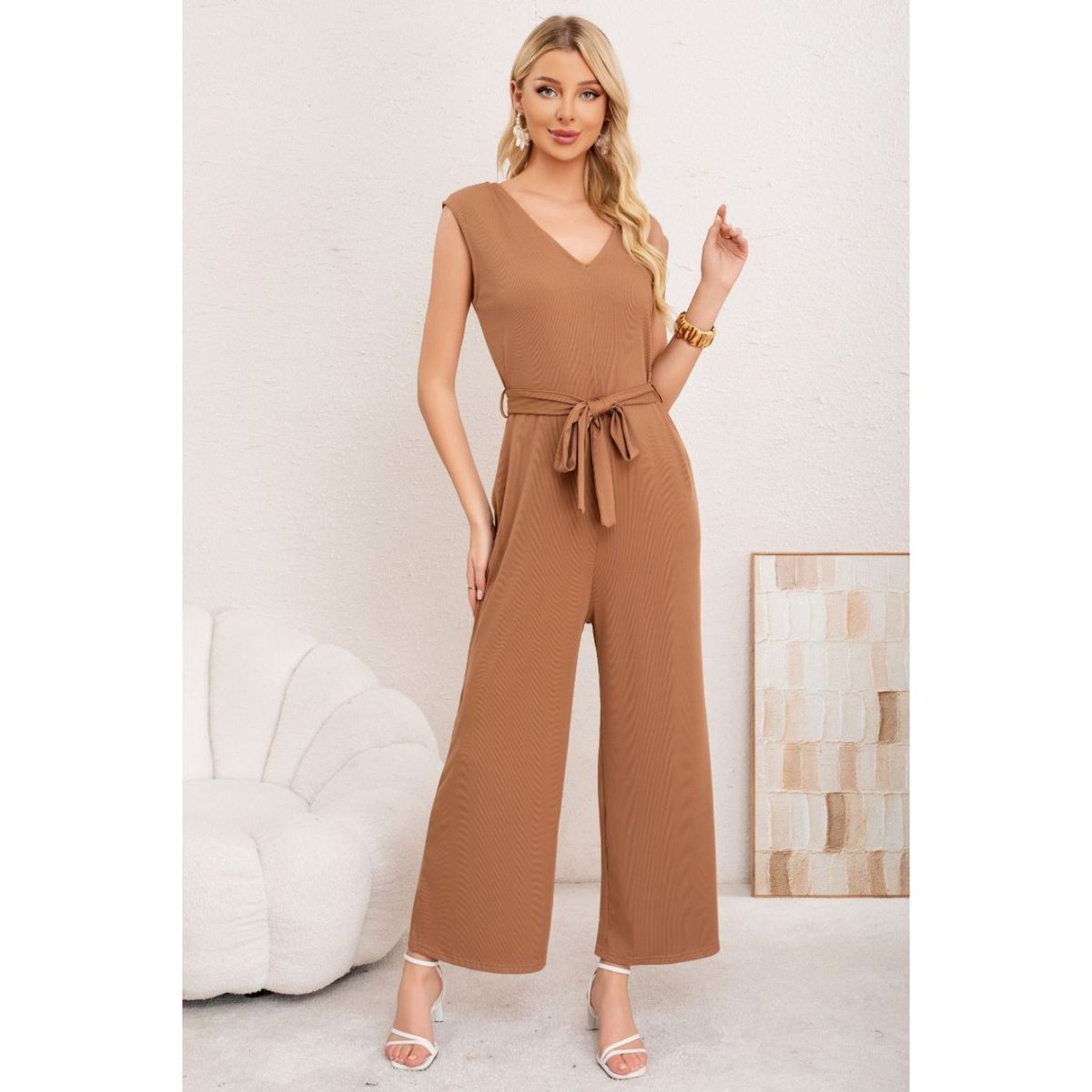 LIKE SHOP - Enterito Mujer Verano Acanalado Escote V Sin Manga Colores 3375