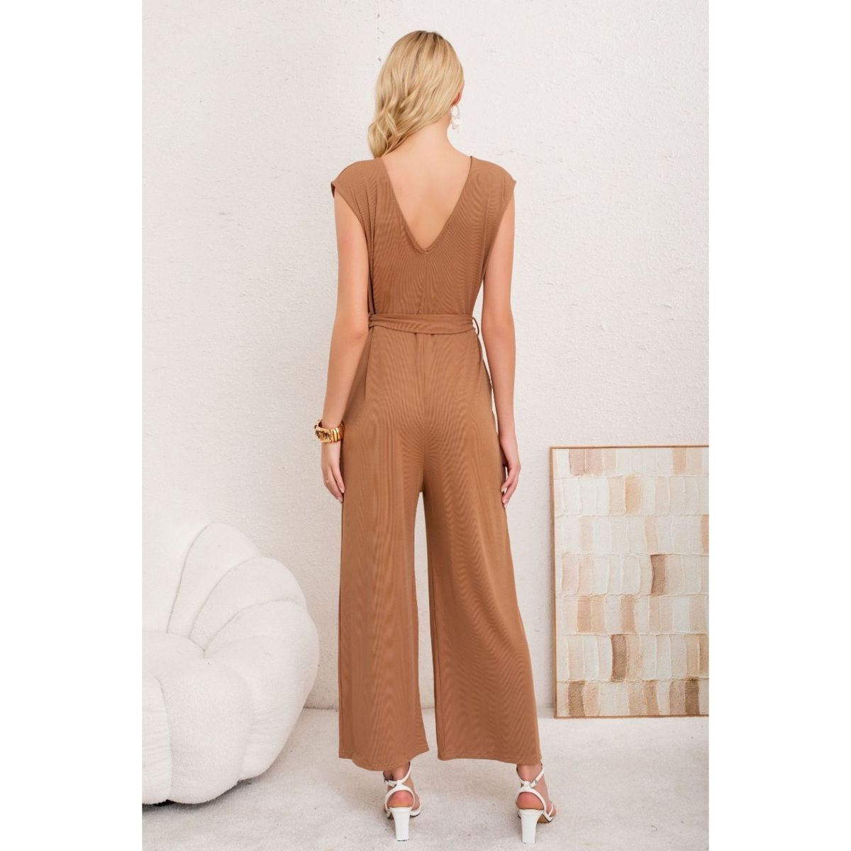 LIKE SHOP - Enterito Mujer Verano Acanalado Escote V Sin Manga Colores 3375