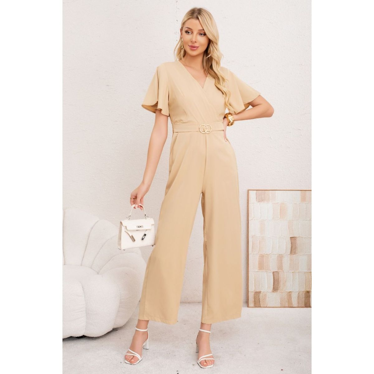 LIKE SHOP - Enterito Mujer Semi Formal Largo Manga Corta con Argolla 3355