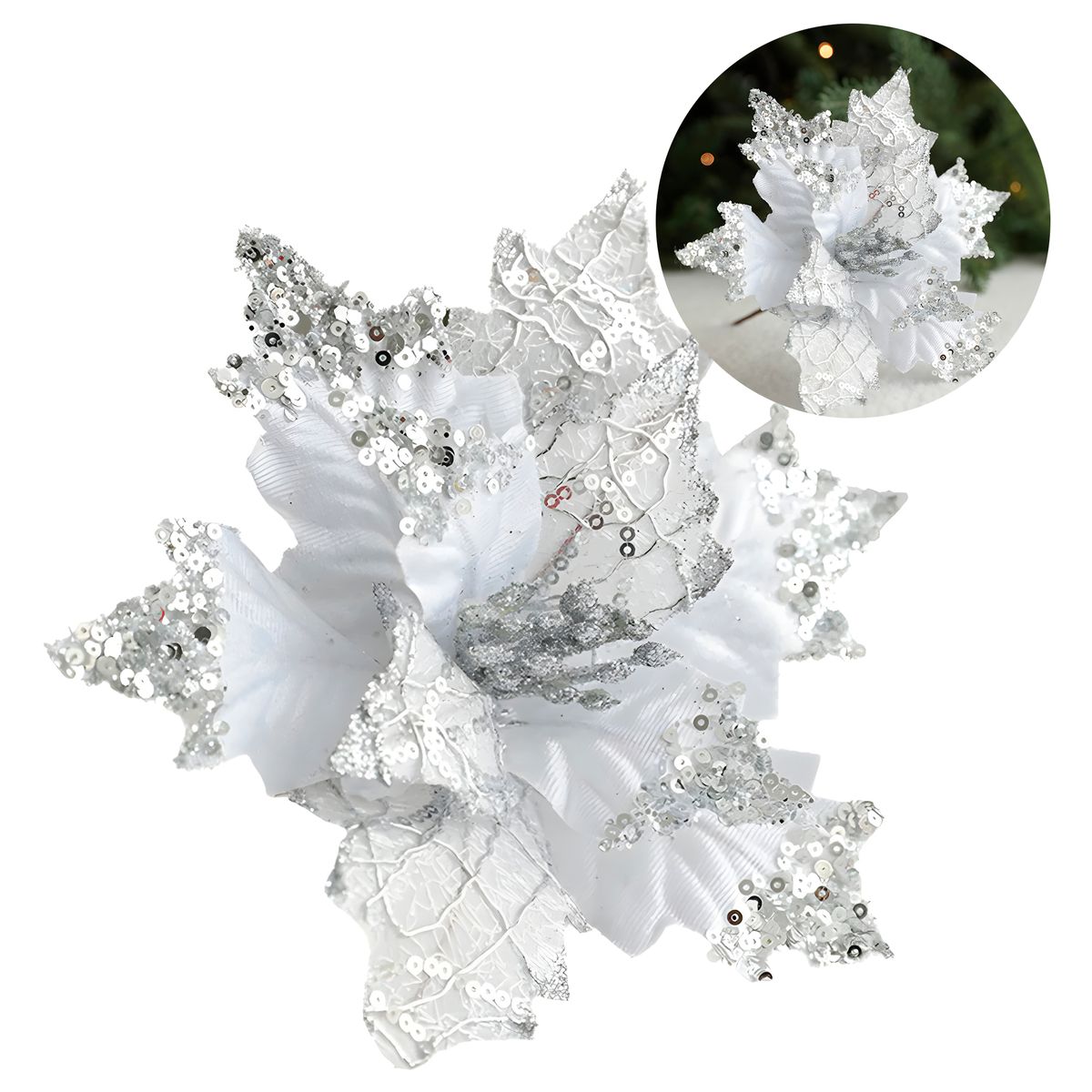 GENERICO - 6 Flores Pascua Blancas Artificiales Navideñas Decorativas Adornos